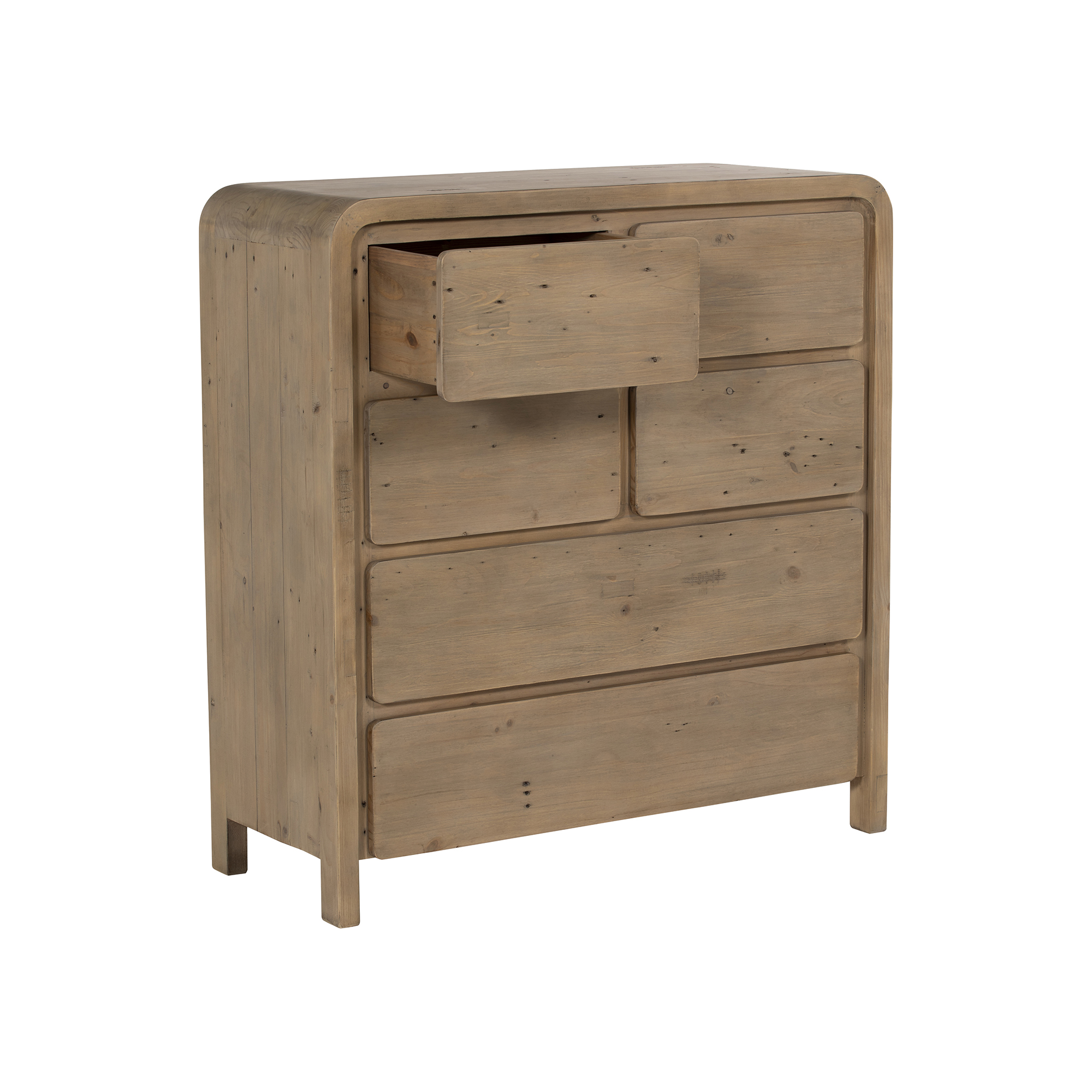 Tosca Reclaimed Wood 6 Drawer Tall Boy 115cm, Scrubbed Teak