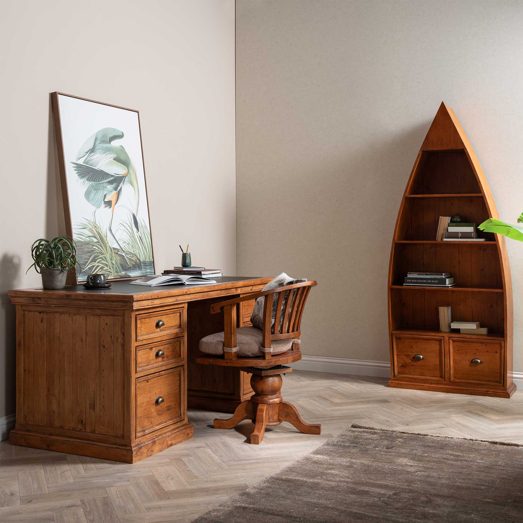 Villiers Reclaimed Wood Boat Bookcase, In Vintage Finish