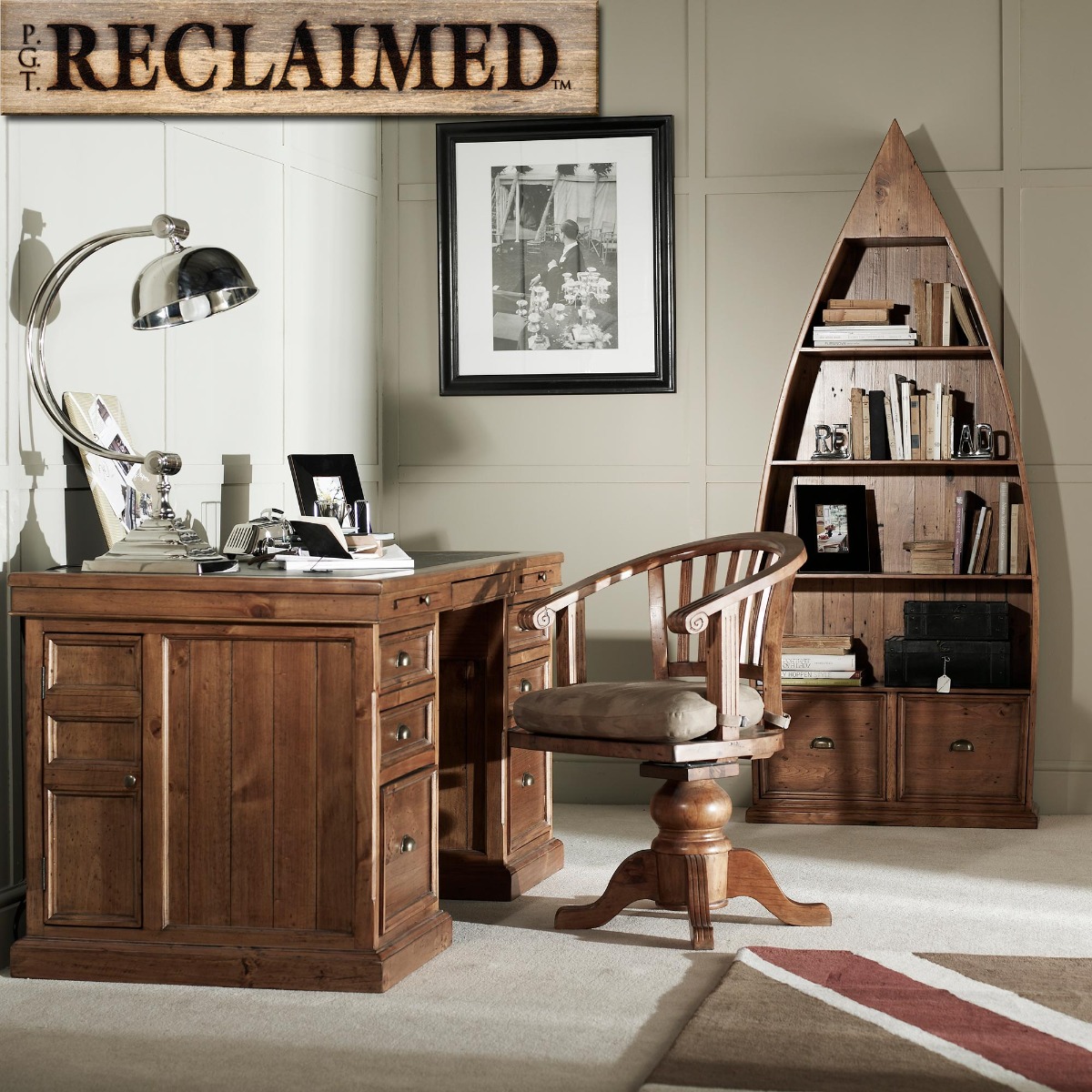 Villiers Reclaimed Wood Boat Bookcase, In Vintage Finish