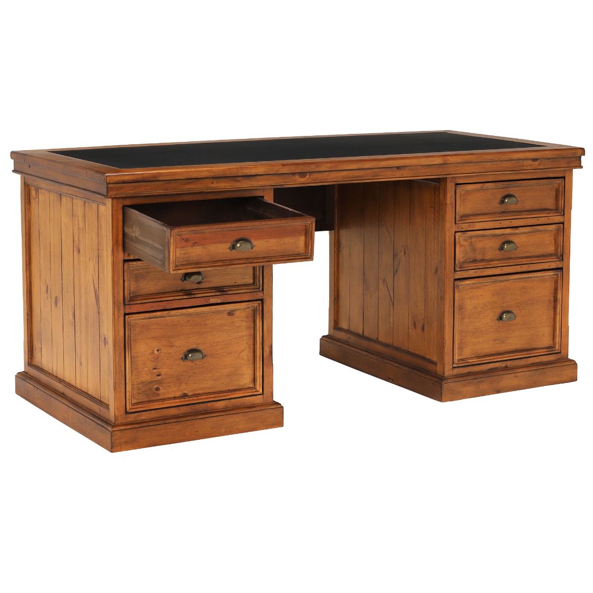 Villiers Reclaimed Wood Large Pedestal Desk, In Vintage Finish
