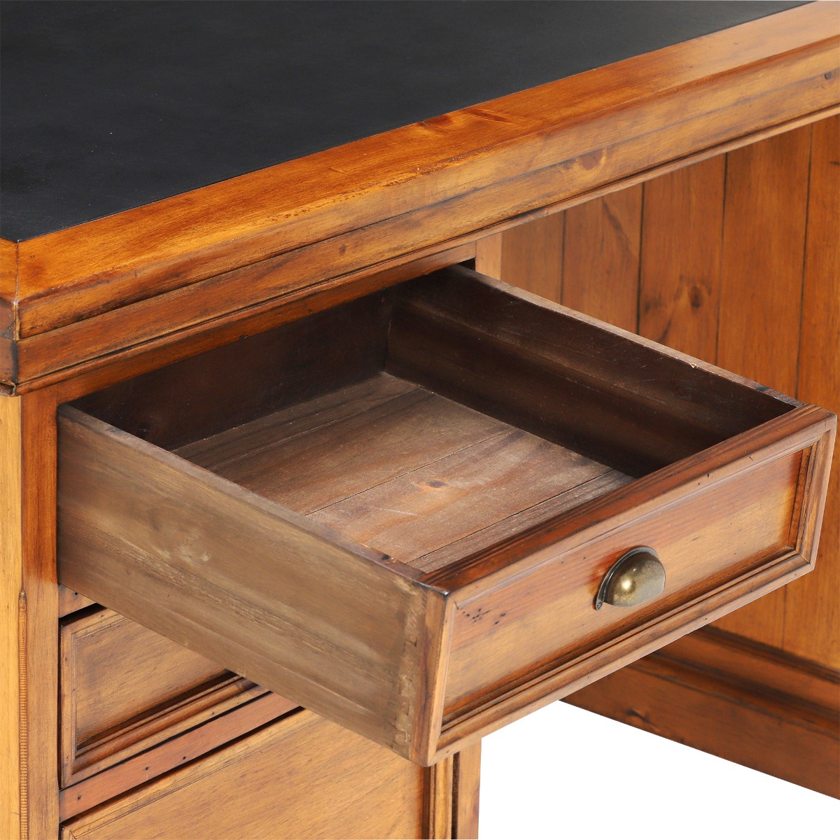 Villiers Reclaimed Wood Large Pedestal Desk, In Vintage Finish