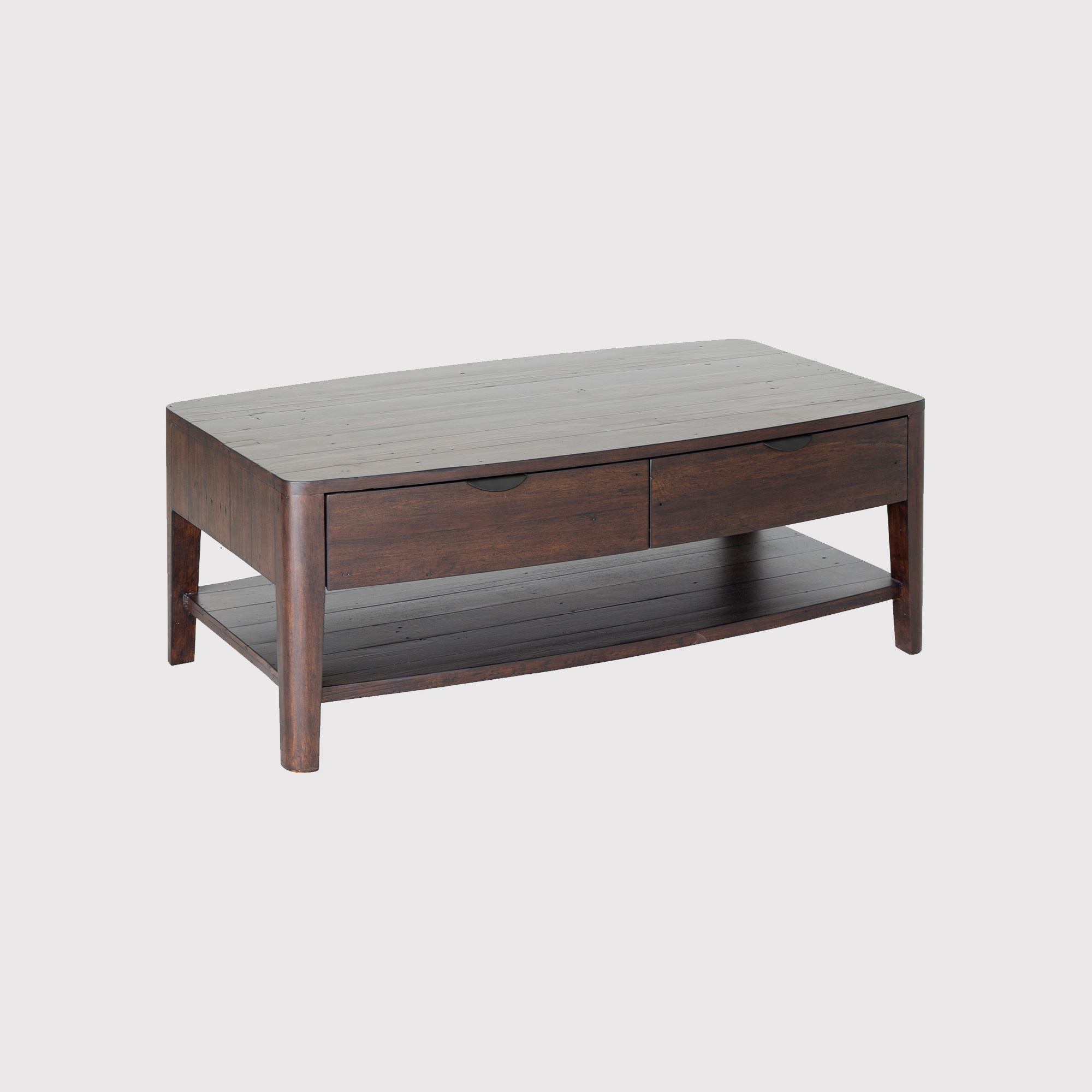 Zermatt Dark Brown Reclaimed Wood 4 Drawer Coffee Table with a Shelf