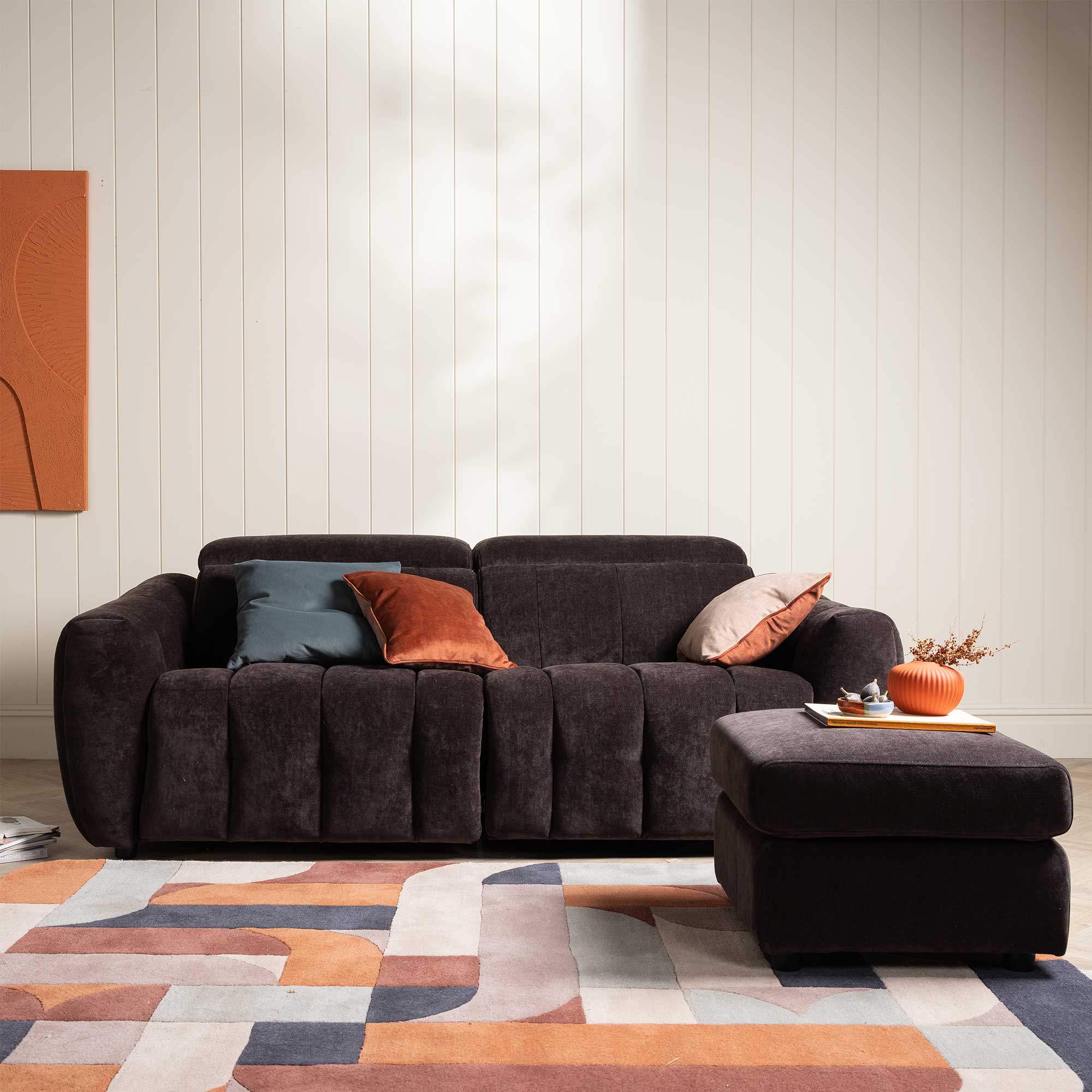 Montgomery Dark Brown Fabric Electric Recliner 2.5 Seater Sofa, Manhattan Mushroom