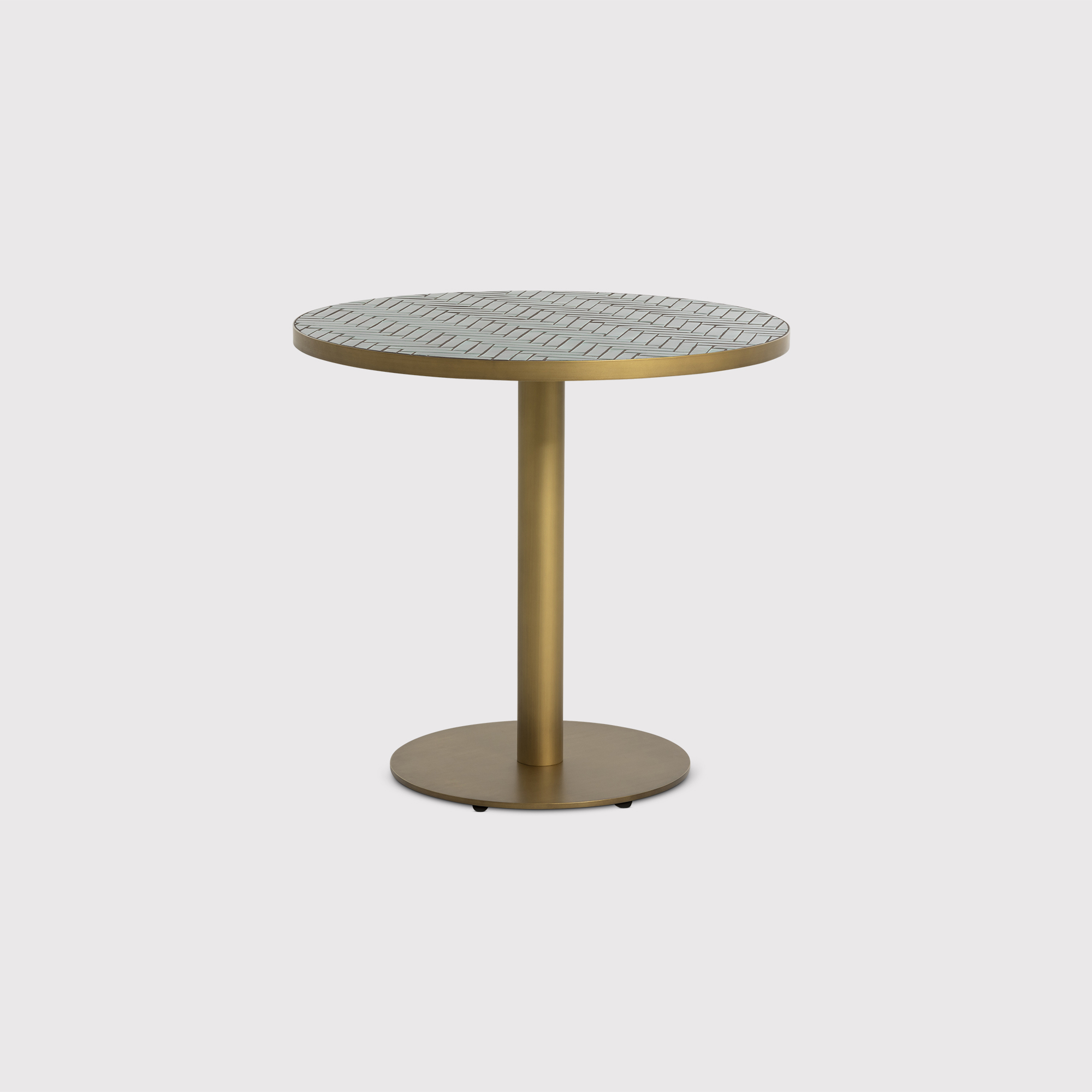 Atlantic Green Garden Pedestal Bistro Table, Herringbone Mosaic and Brass Metal