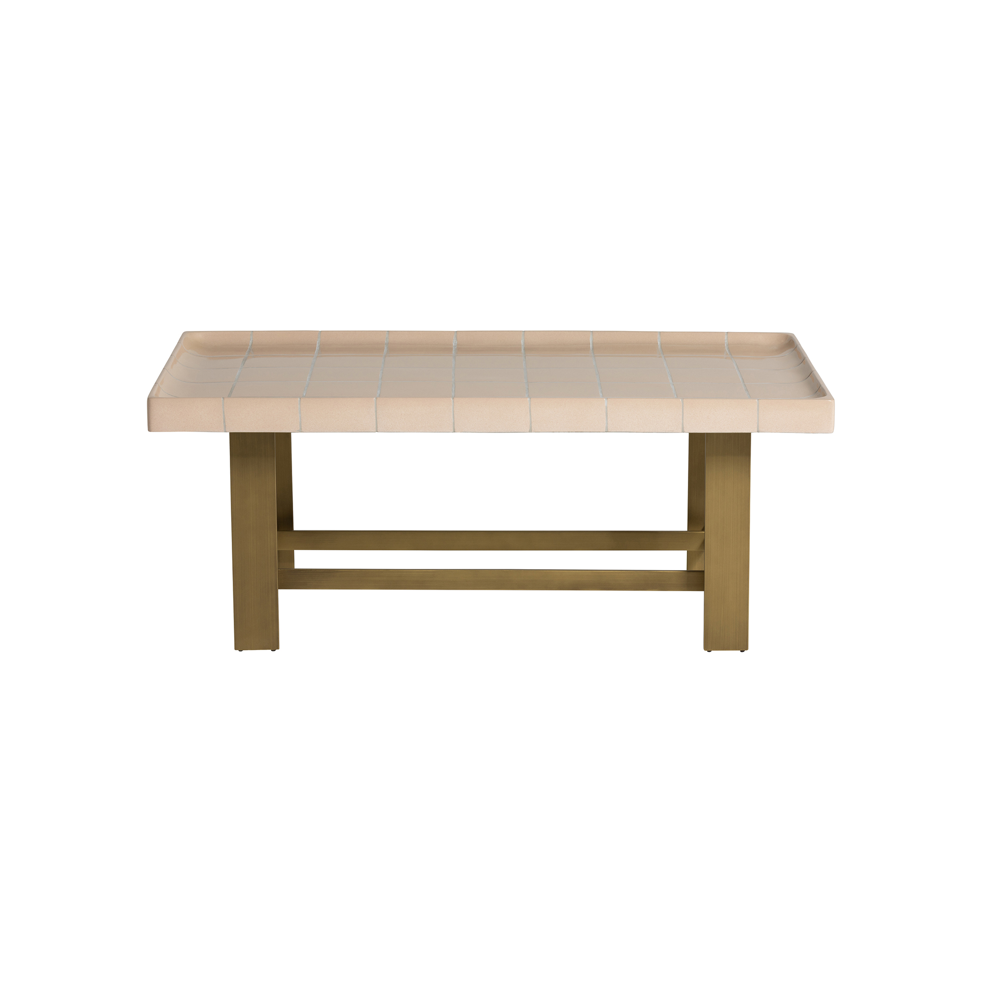 Cruz Pink Tiled Rectangular Coffee Table, Brass Metal