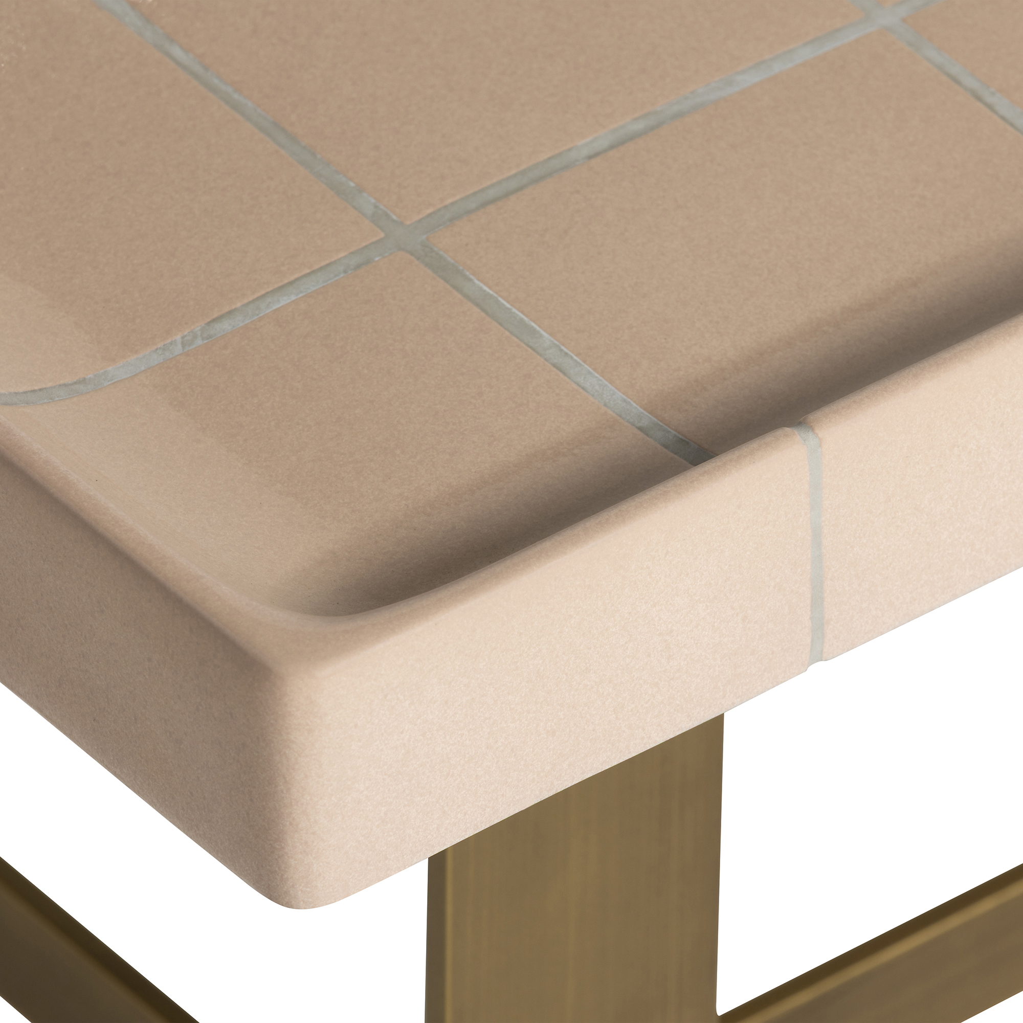 Cruz Pink Tiled Rectangular Coffee Table, Brass Metal