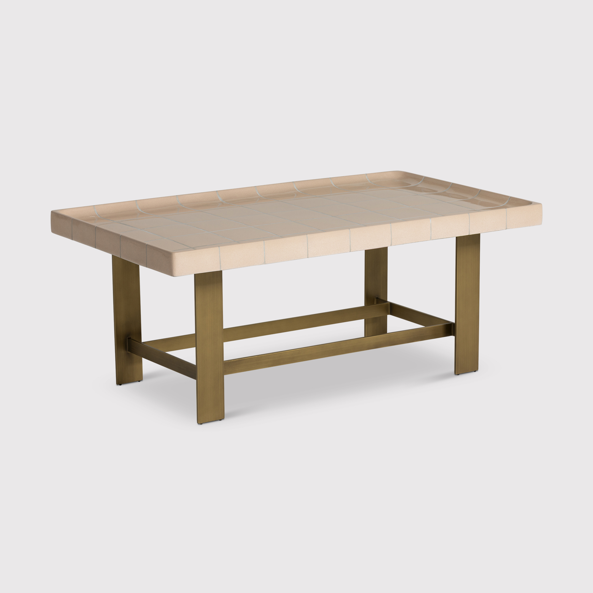 Cruz Pink Tiled Rectangular Coffee Table, Brass Metal