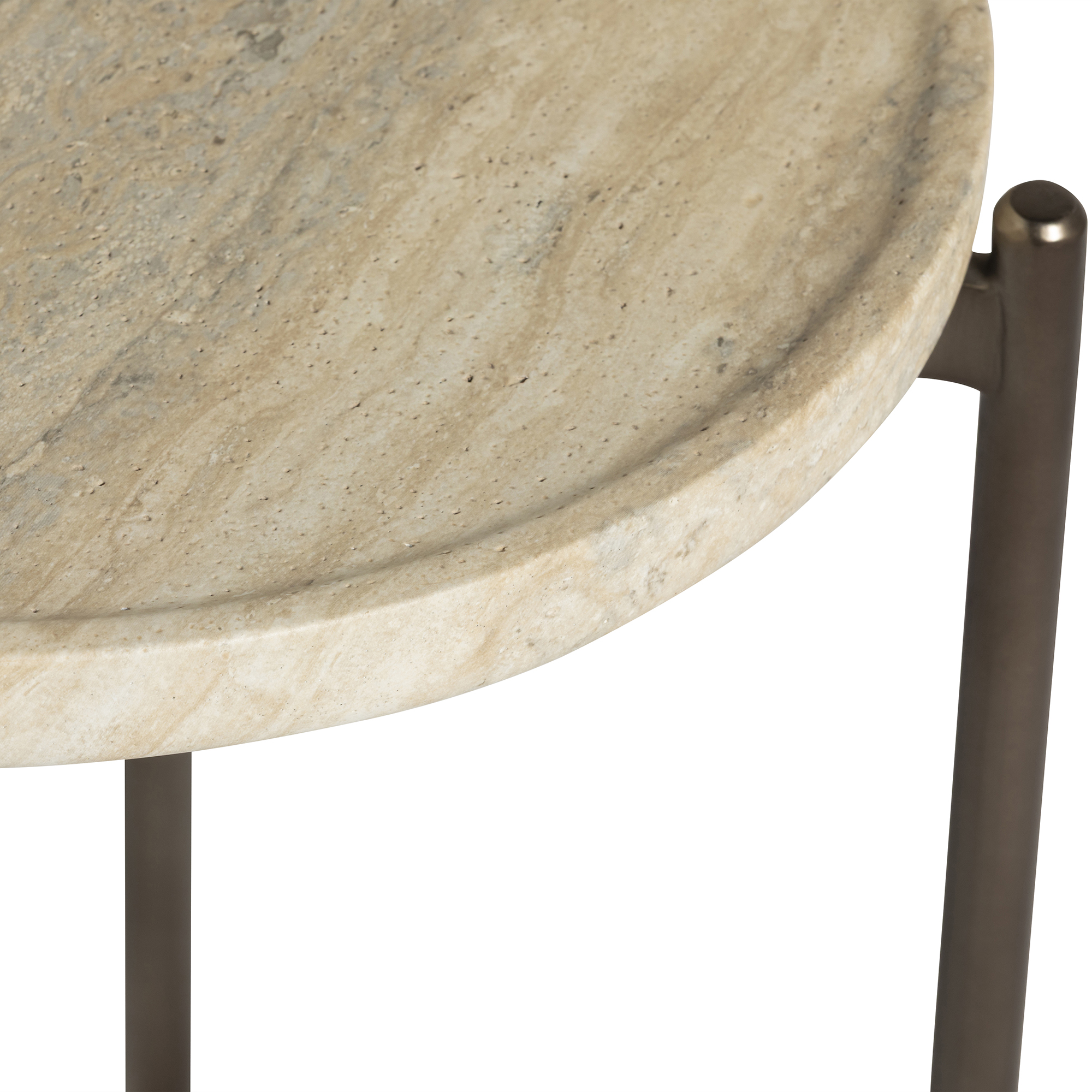 Ryde Low Dark Travertine Side Table - Faux Travertine and Chocolate Brown, Gard25