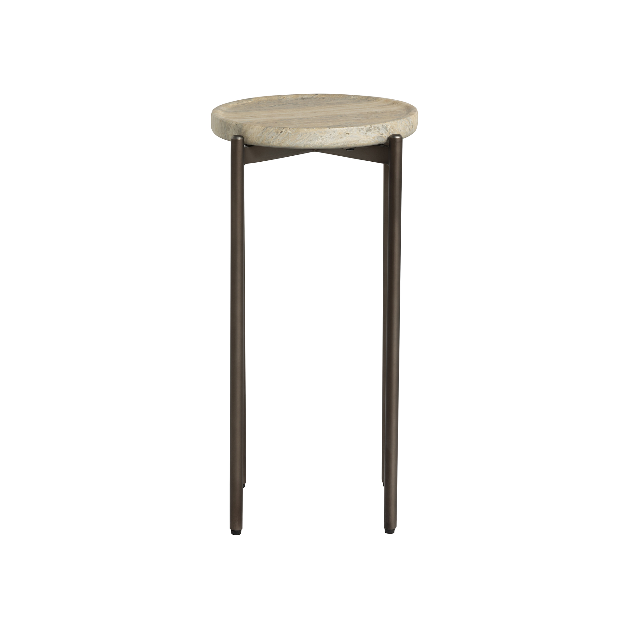 Ryde Tall Dark Travertine Side Table - Faux Travertine and Chocolate Brown, Gard25
