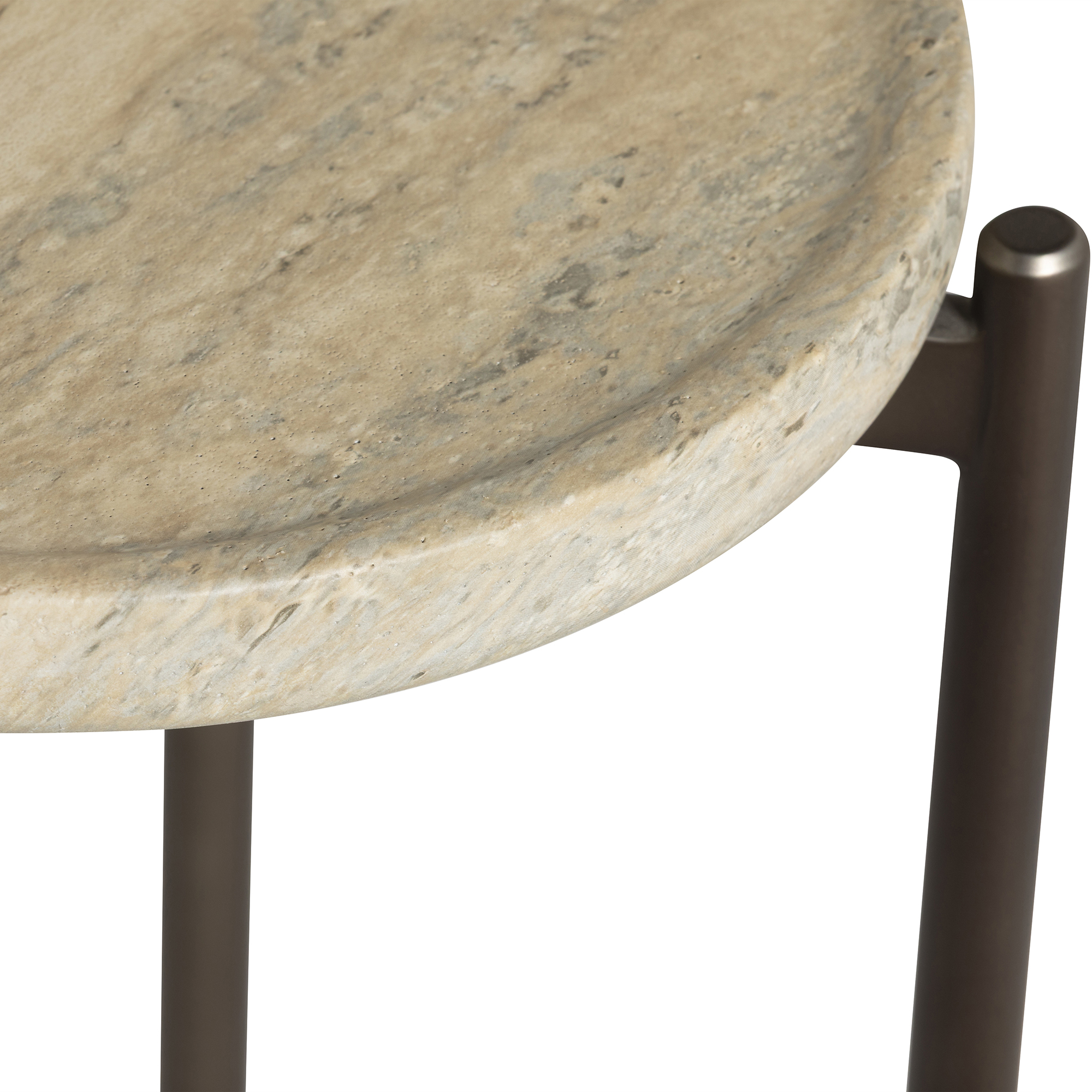 Ryde Tall Dark Travertine Side Table - Faux Travertine and Chocolate Brown, Gard25