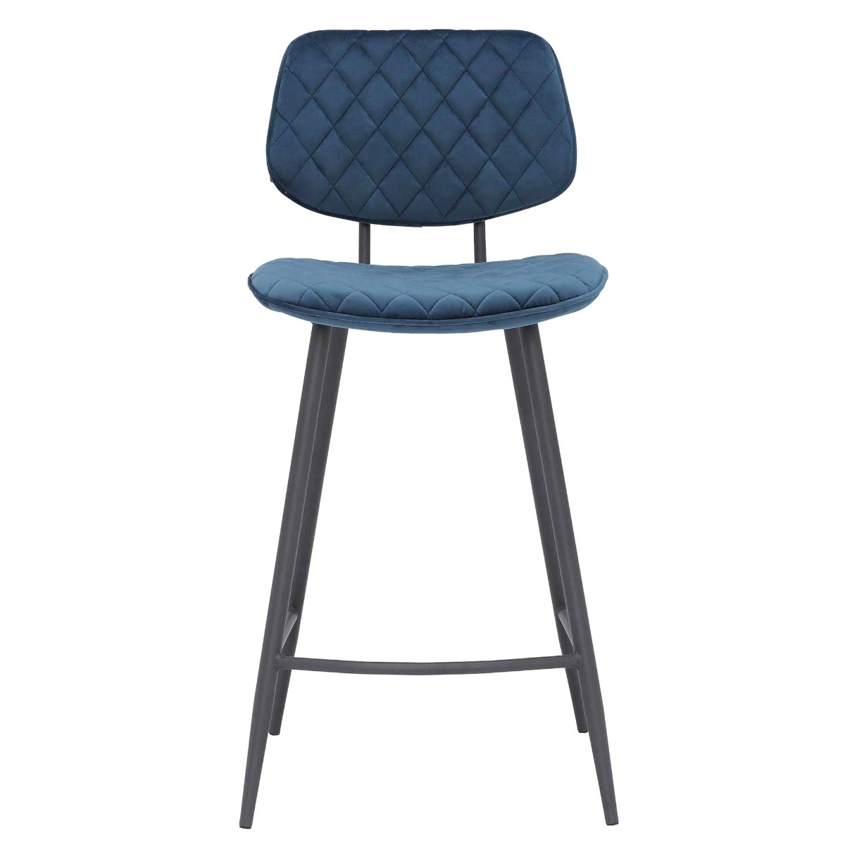Archer Blue Velvet Counter Stool, Blue Fabric and Metal Legs