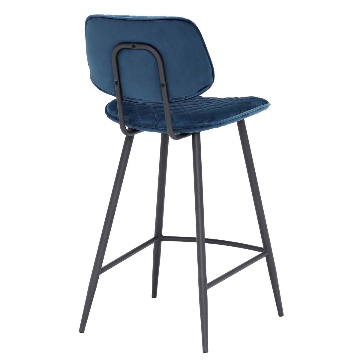 Archer Blue Velvet Counter Stool, Blue Fabric and Metal Legs