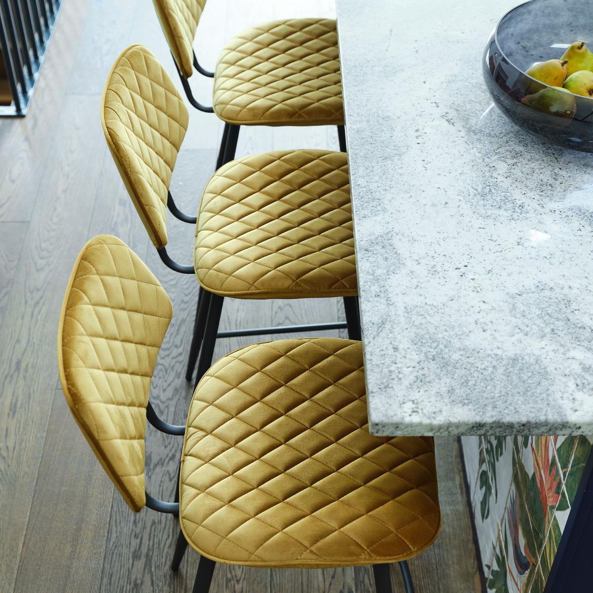 Archer Gold Velvet Counter Stool, Golden Fabric and Metal Legs