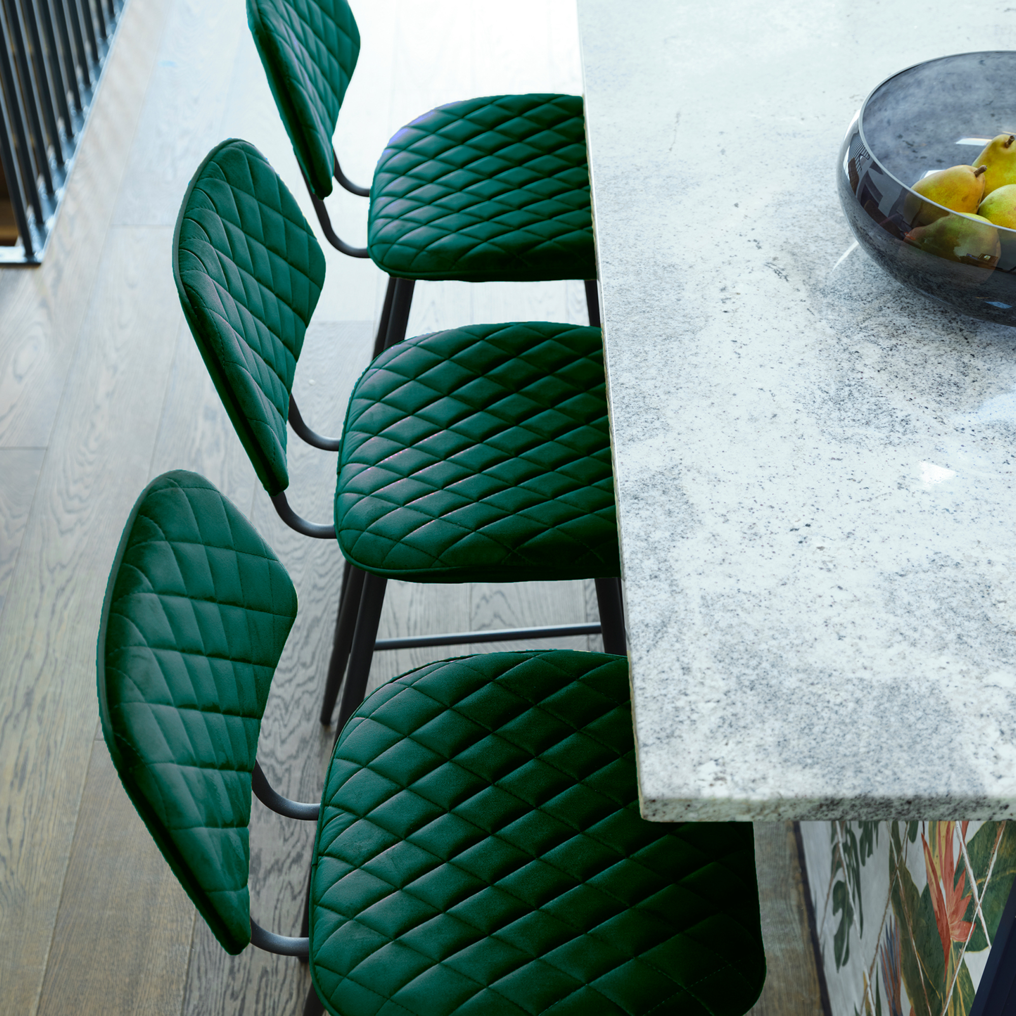 Archer Green Velvet Counter Stool, Green Fabric and Metal Legs