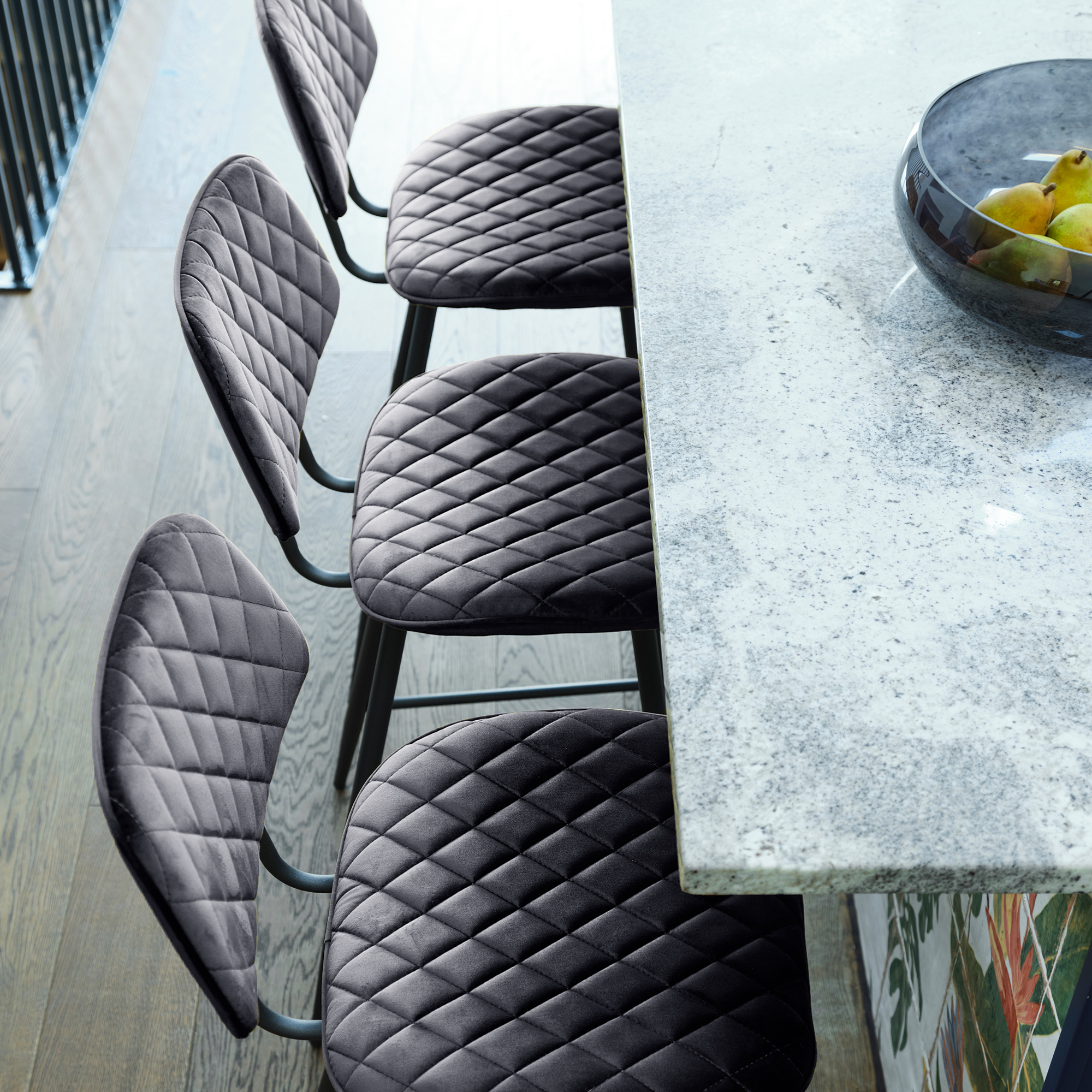 Archer Grey Velvet Counter Stool, Grey Fabric and Metal Legs