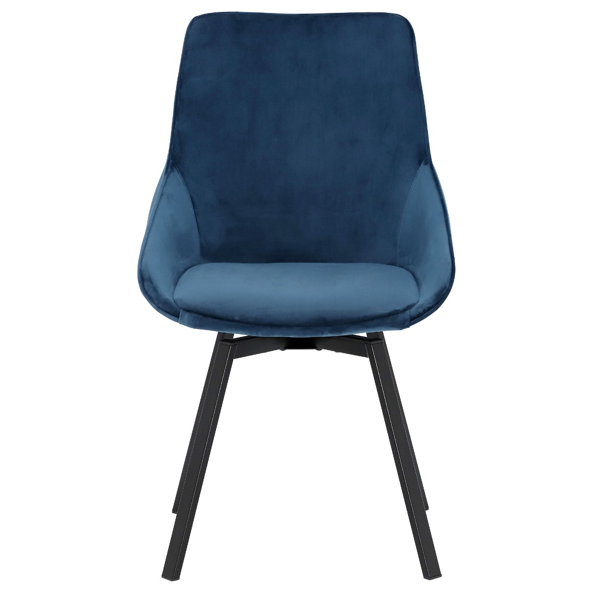 Beckton Blue Velvet Swivel Dining Chair, Blue Finish and Metal Legs