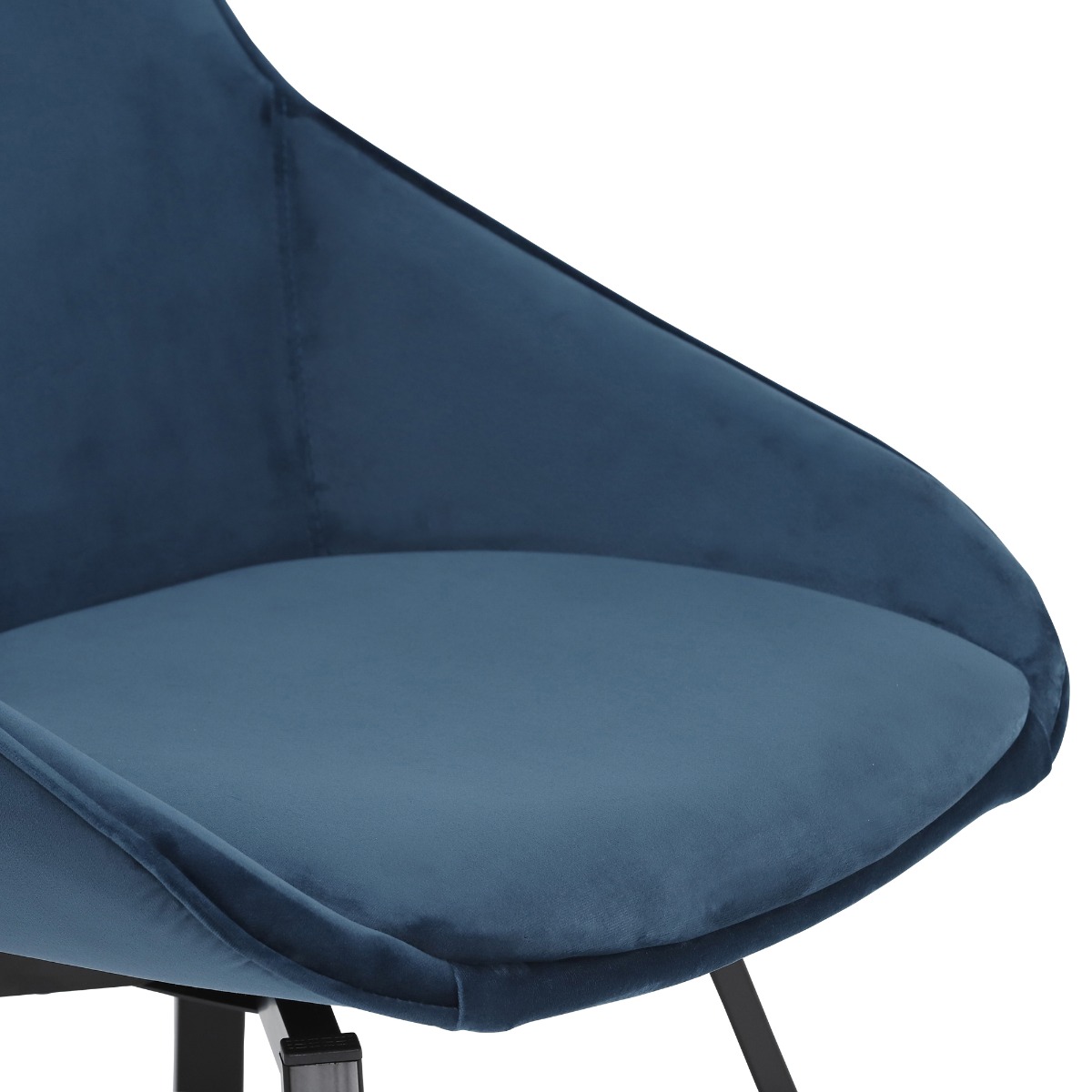 Beckton Blue Velvet Swivel Dining Chair, Blue Finish and Metal Legs