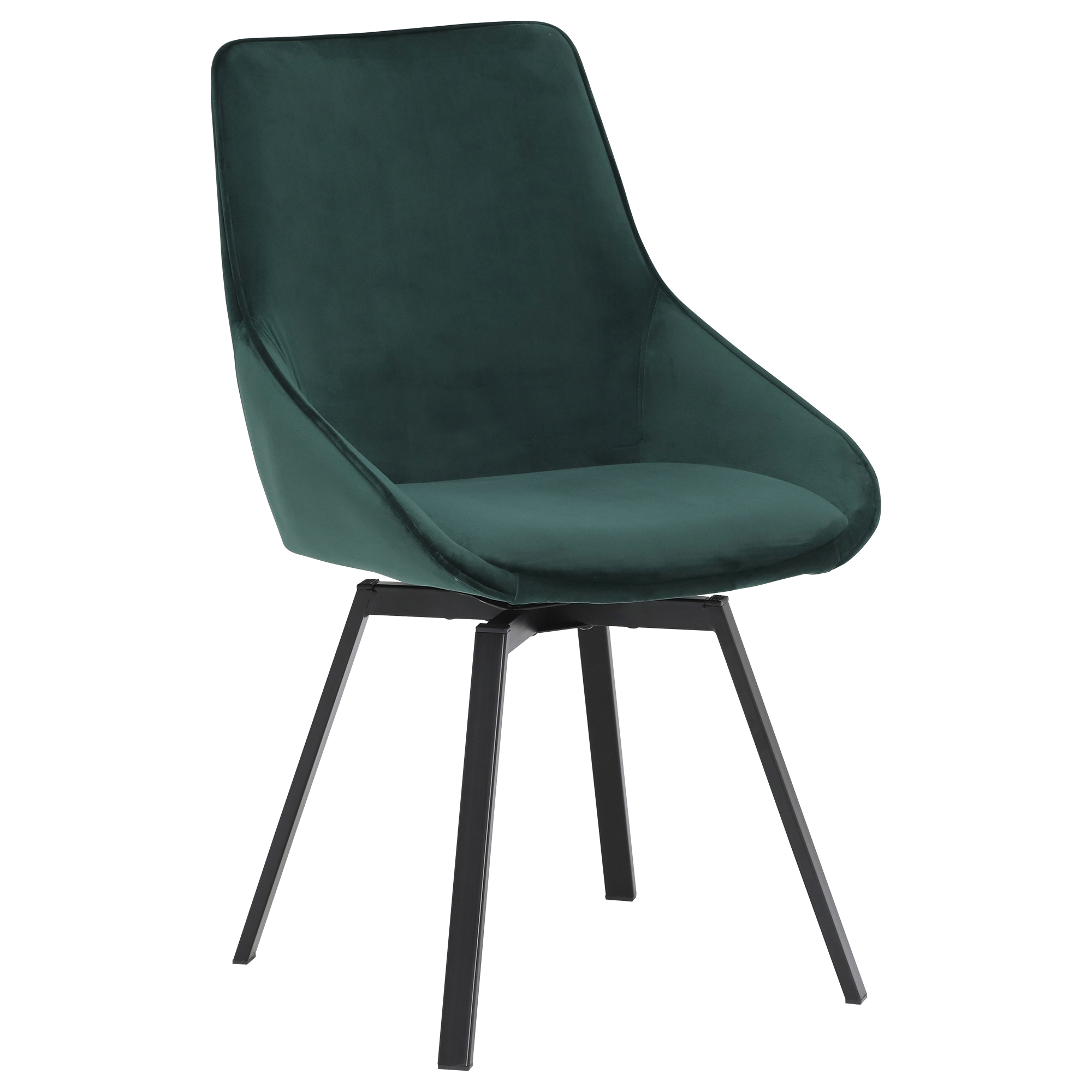 Beckton Green Velvet Swivel Dining Chair, Green Finish and Metal Legs