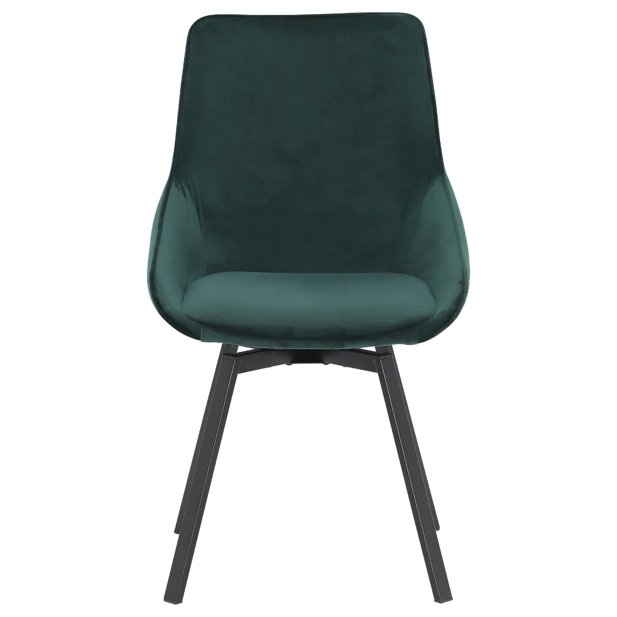 Beckton Green Velvet Swivel Dining Chair, Green Finish and Metal Legs