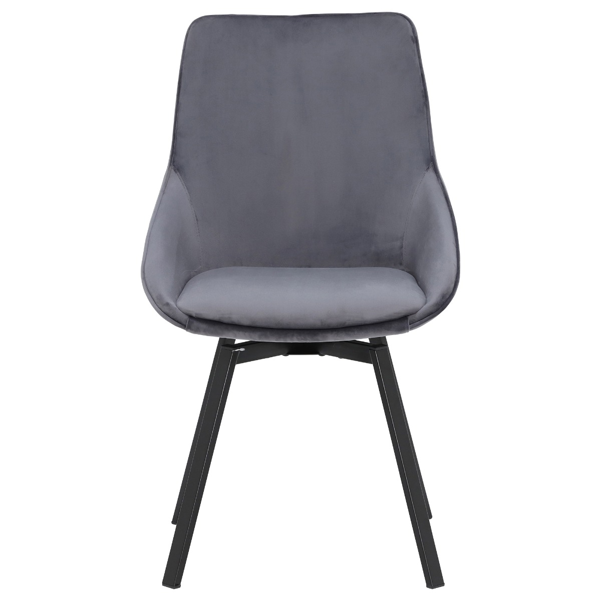 Beckton Grey Velvet Swivel Dining Chair, Grey Finish and Metal Legs