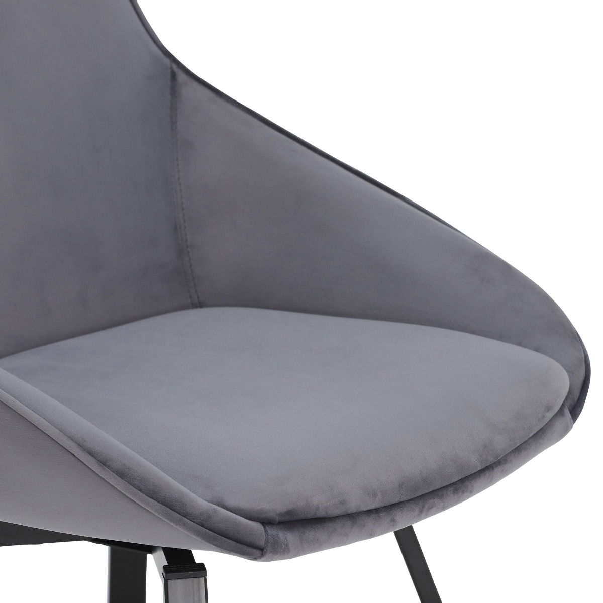 Beckton Grey Velvet Swivel Dining Chair, Grey Finish and Metal Legs