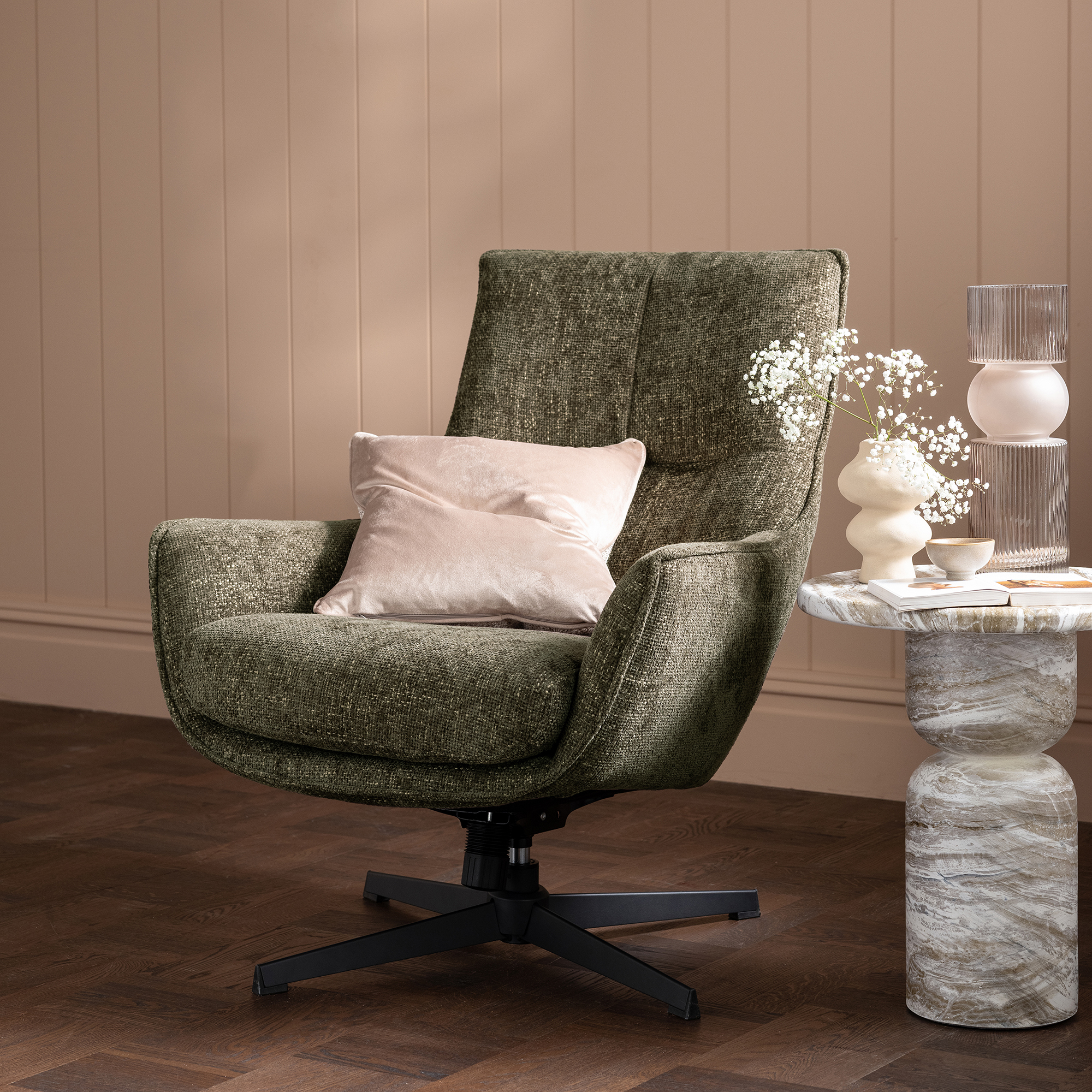 Draycott Green Fabric Swivel Armchair