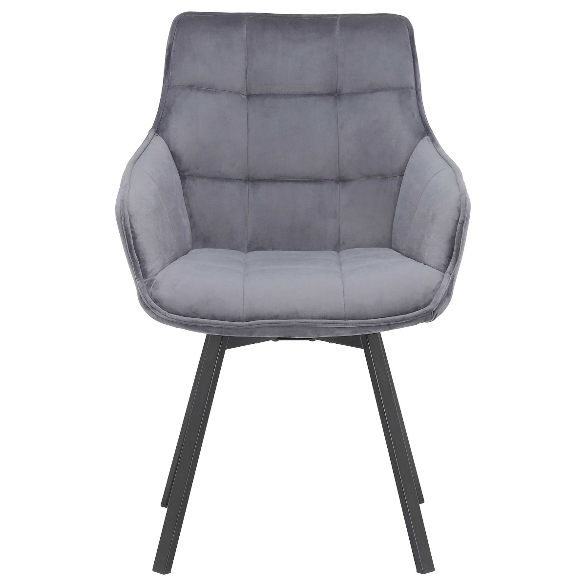 Jasper Grey Velvet Swivel Dining Chair, Blue Finish and Metal Legs