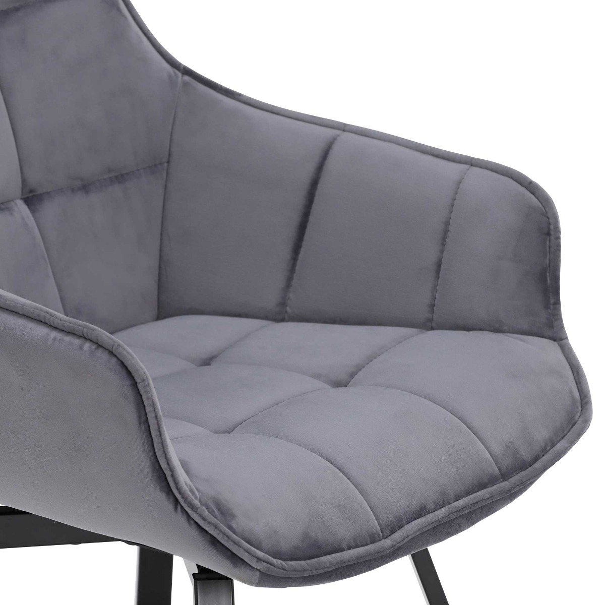 Jasper Grey Velvet Swivel Dining Chair, Blue Finish and Metal Legs