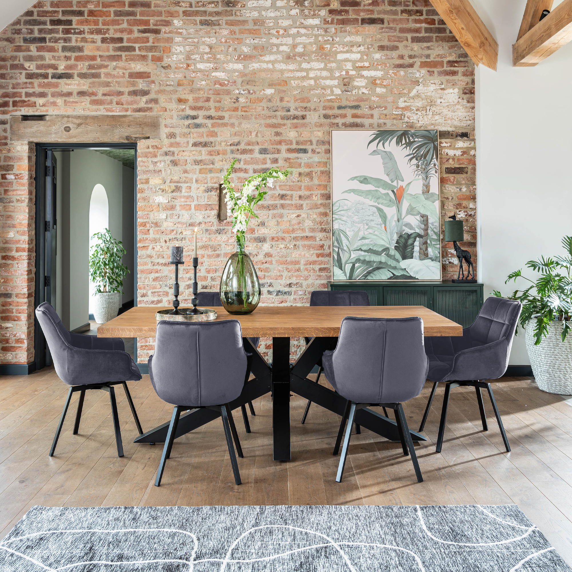 Jasper Grey Velvet Swivel Dining Chair, Blue Finish and Metal Legs