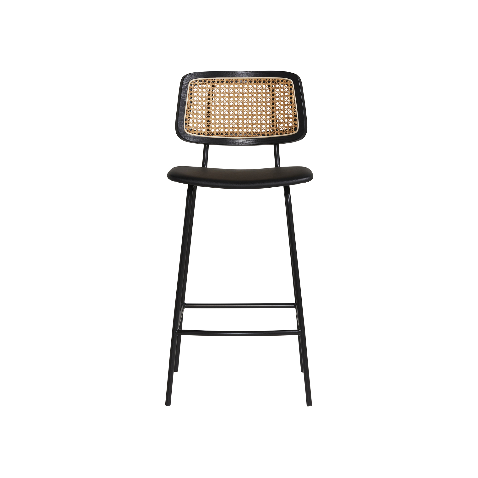 Paco Bar Stool - Rattan, Black And Black Steel