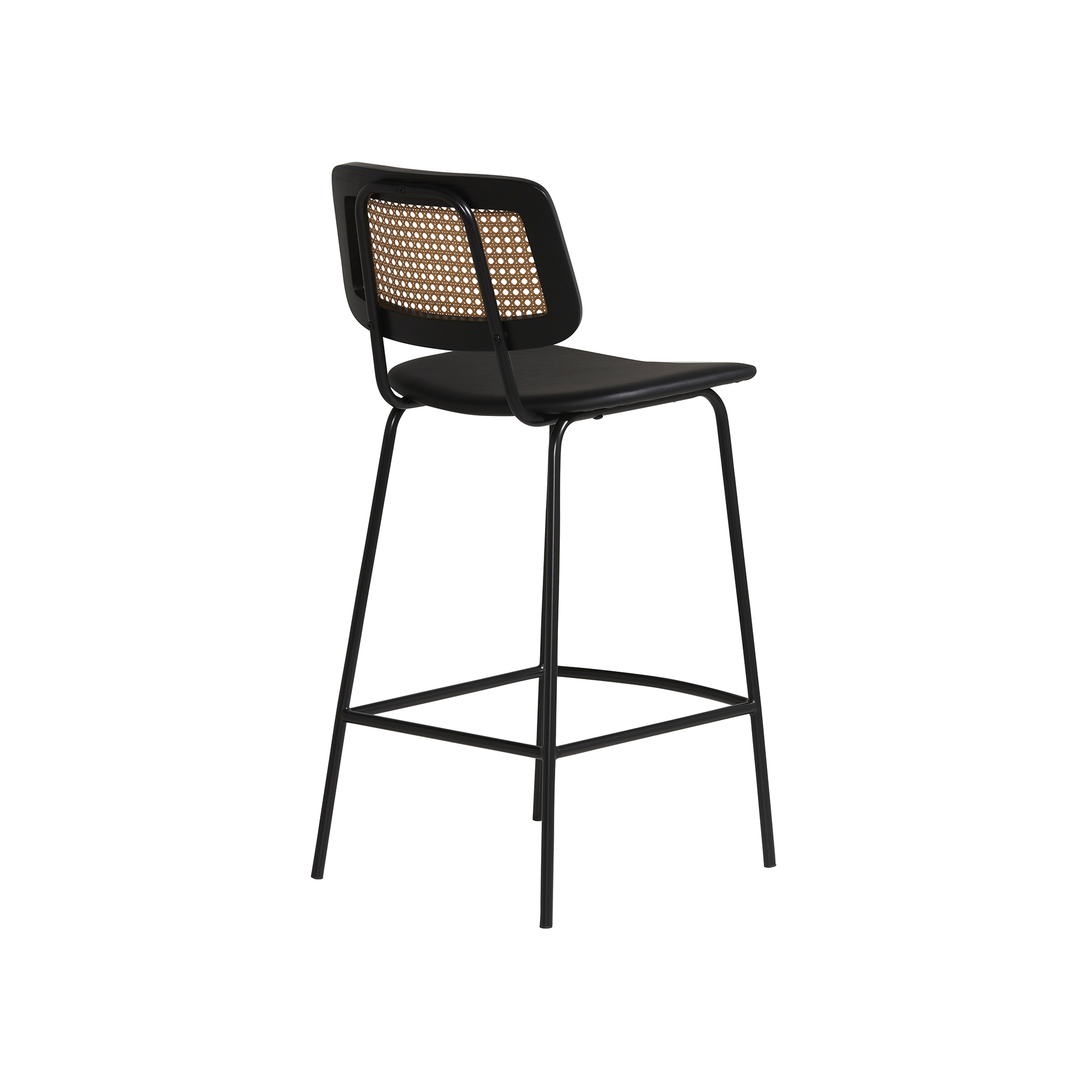Paco Bar Stool - Rattan, Black And Black Steel