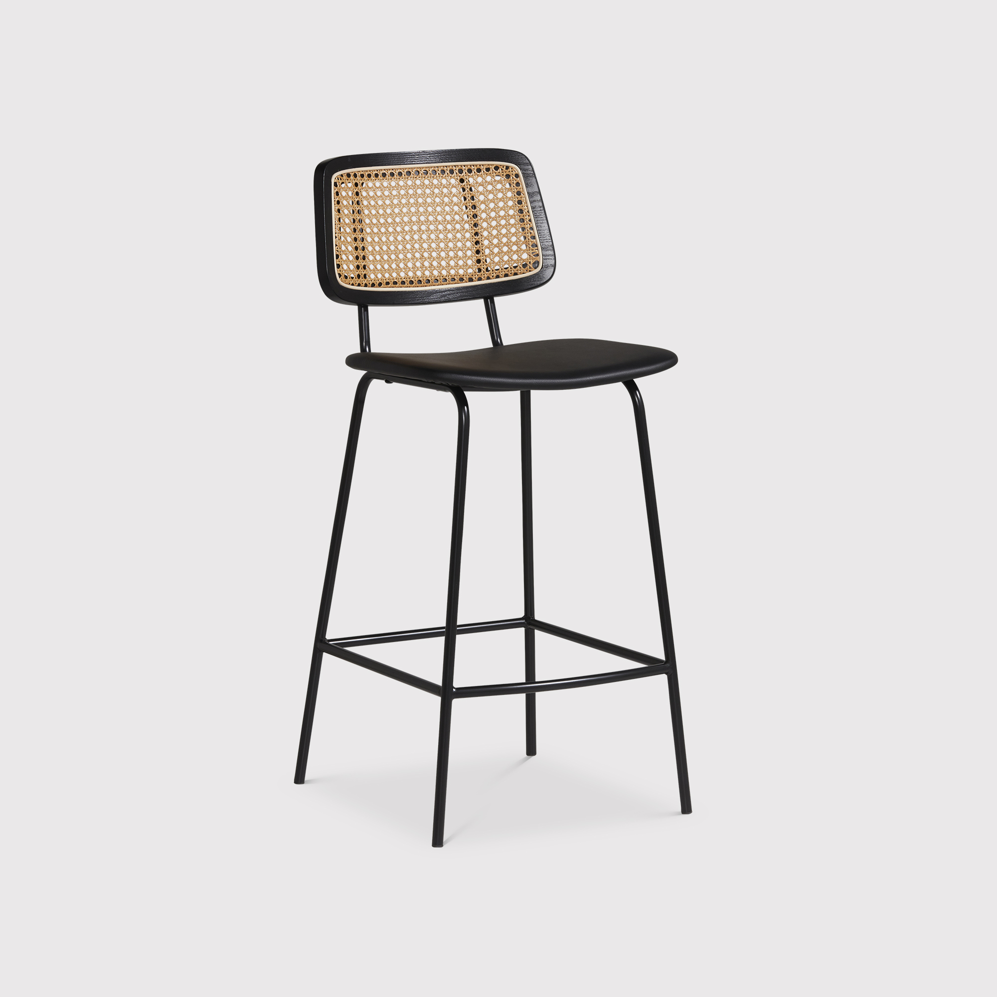 Paco Bar Stool - Rattan, Black And Black Steel