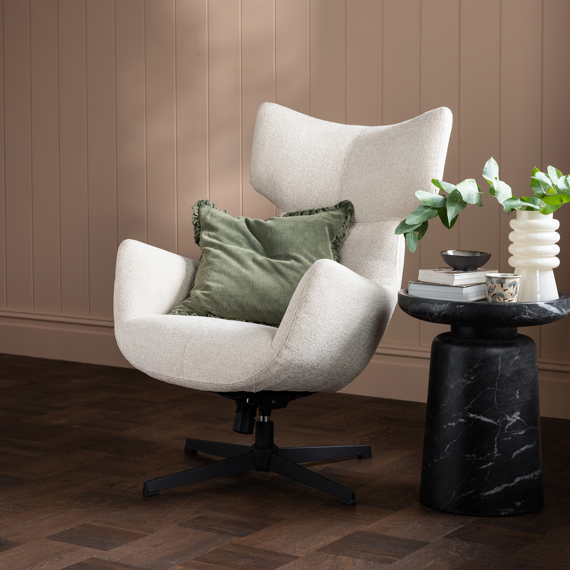 Pendock Beige Fabric Swivel Armchair, Natural Fabric