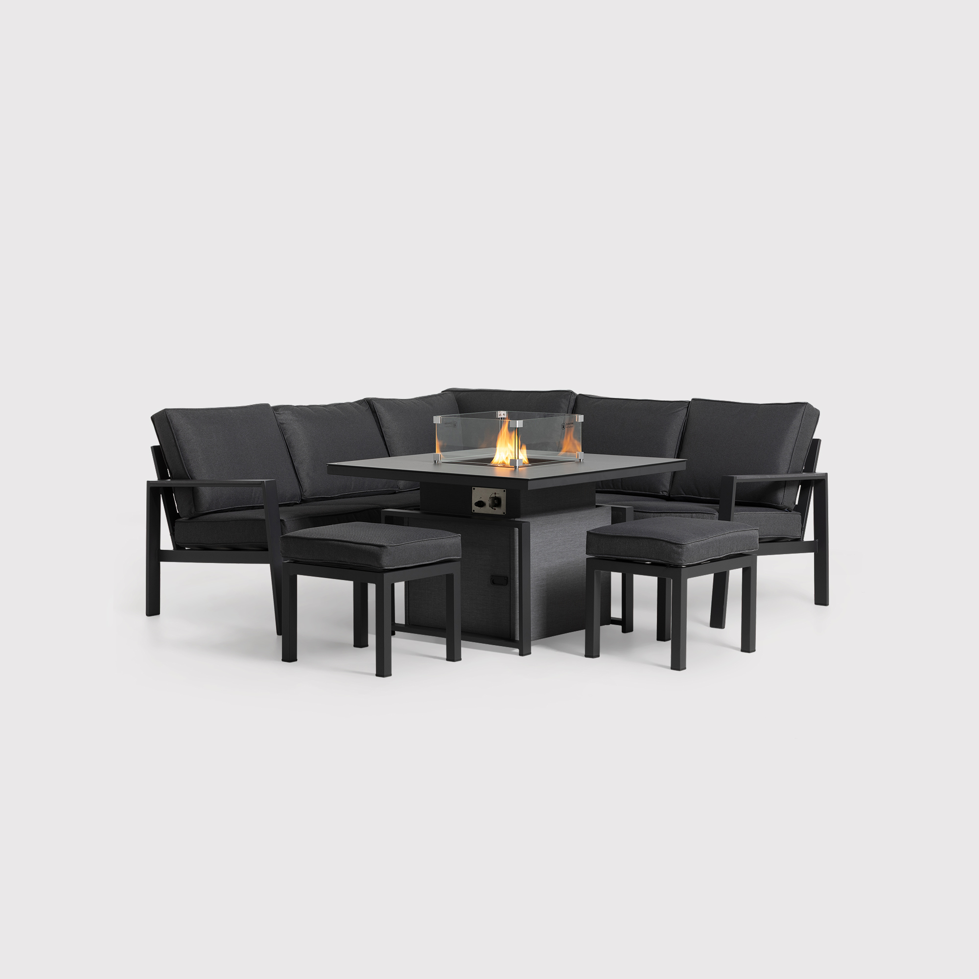 Fierza 6 Seater Garden Corner Set With Rising Firepit Table