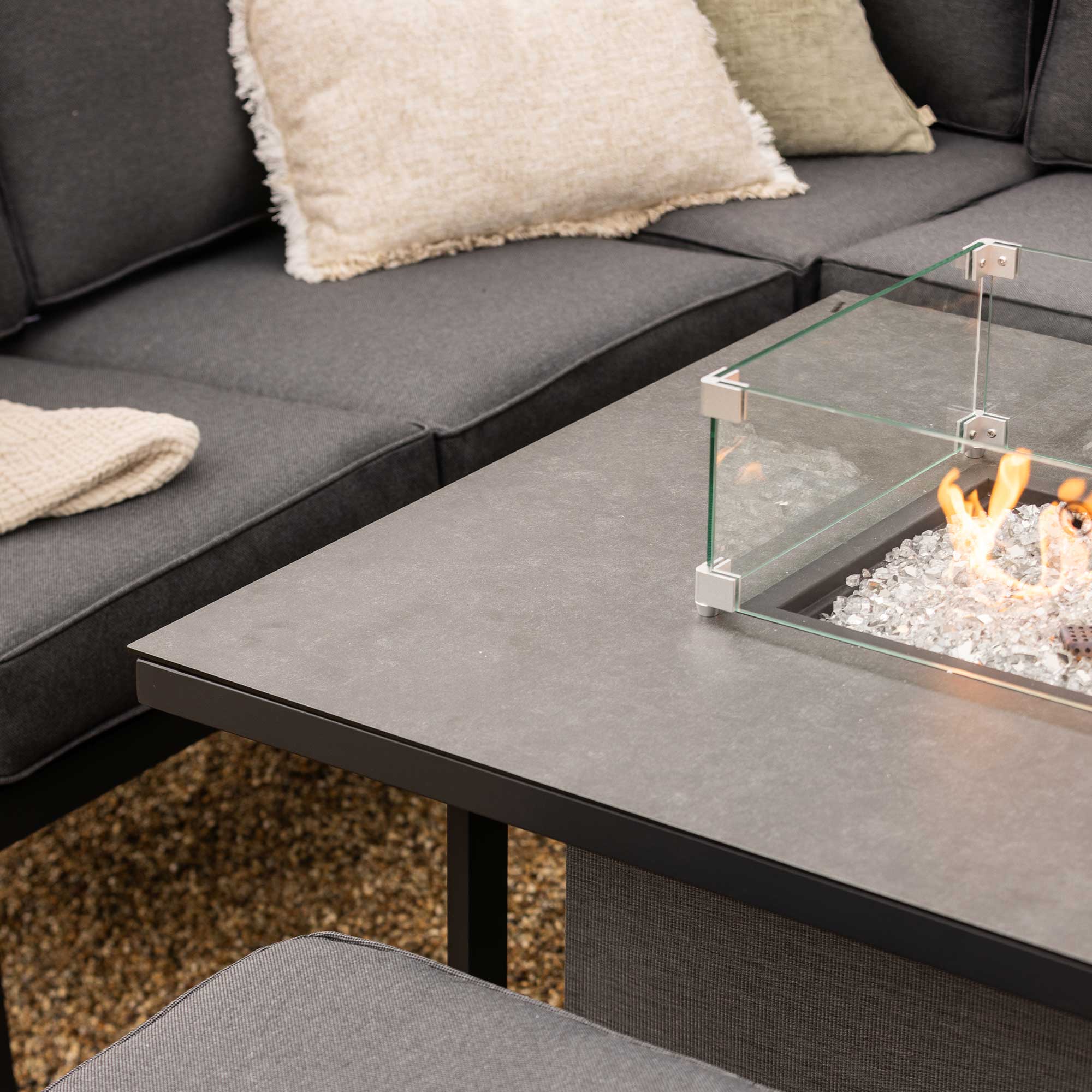 Fierza 9 Seater Garden Corner Set With Rising Firepit Table