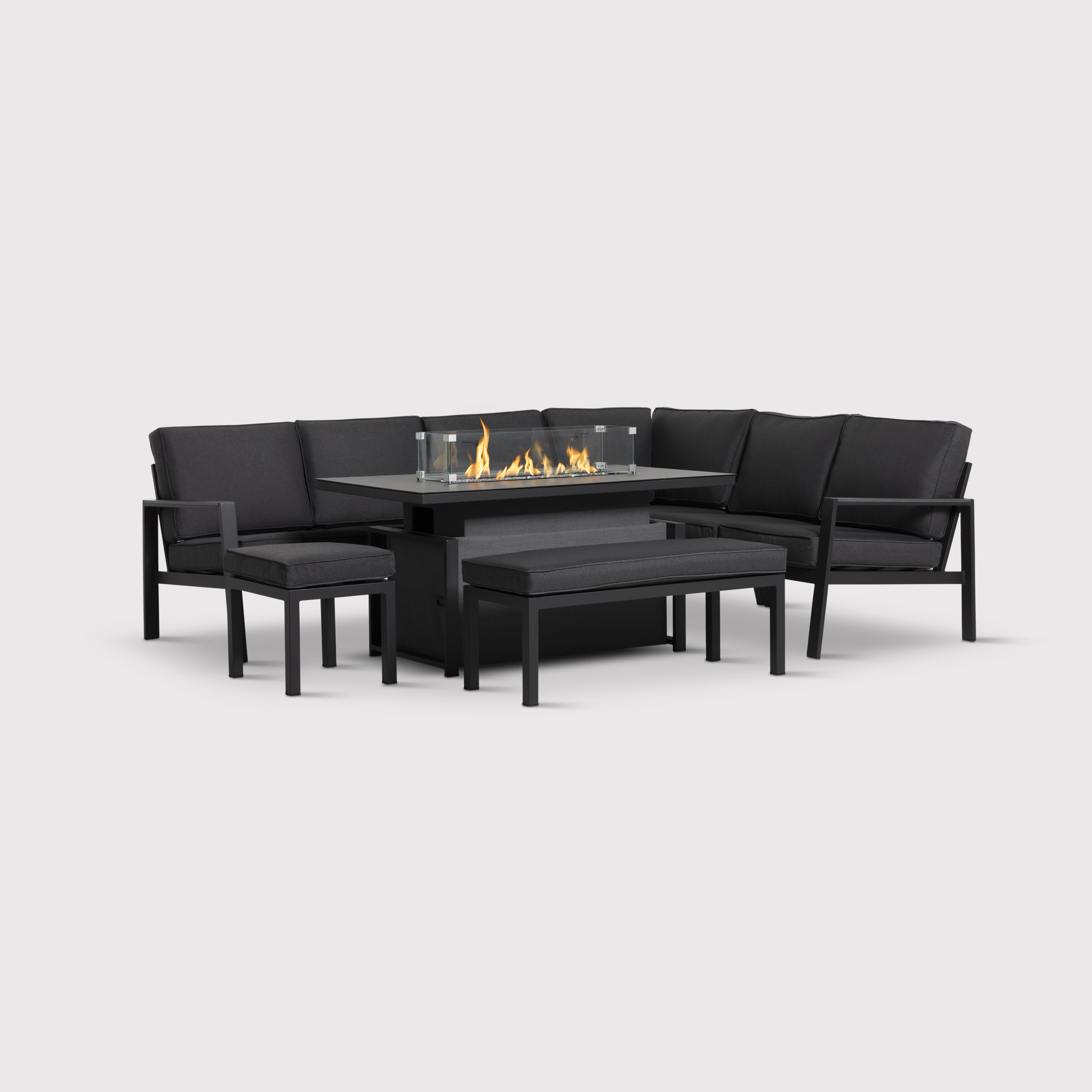 Fierza 9 Seater Garden Corner Set With Rising Firepit Table