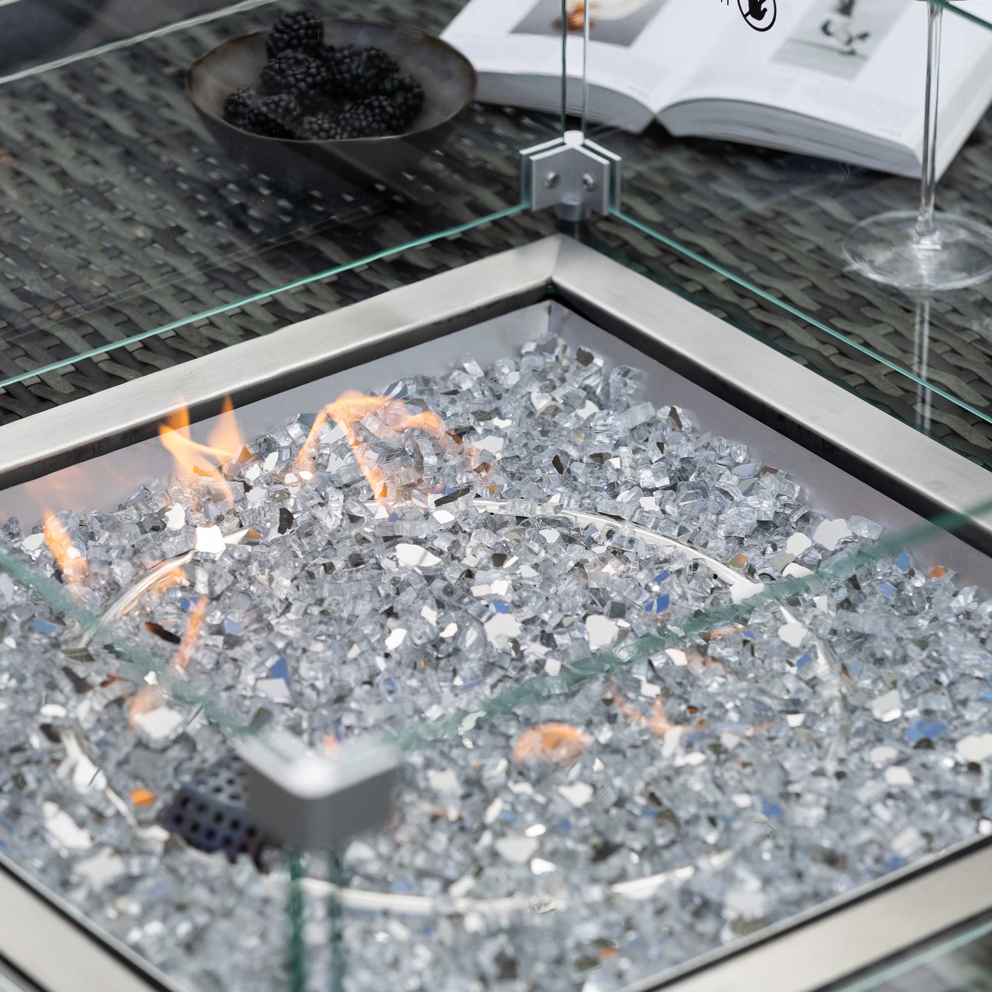 Sintra Grey Rattan Corner Dining Set With Fire Pit Table, Seats 6-8