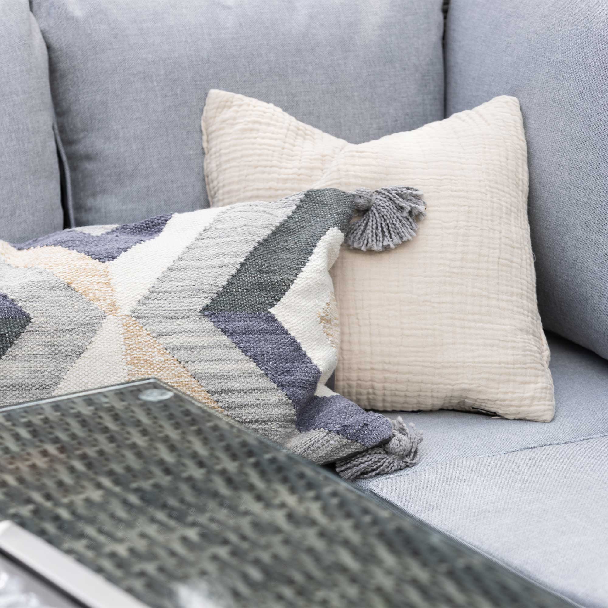 Sintra Grey Rattan Corner Dining Set With Fire Pit Table, Seats 6-8