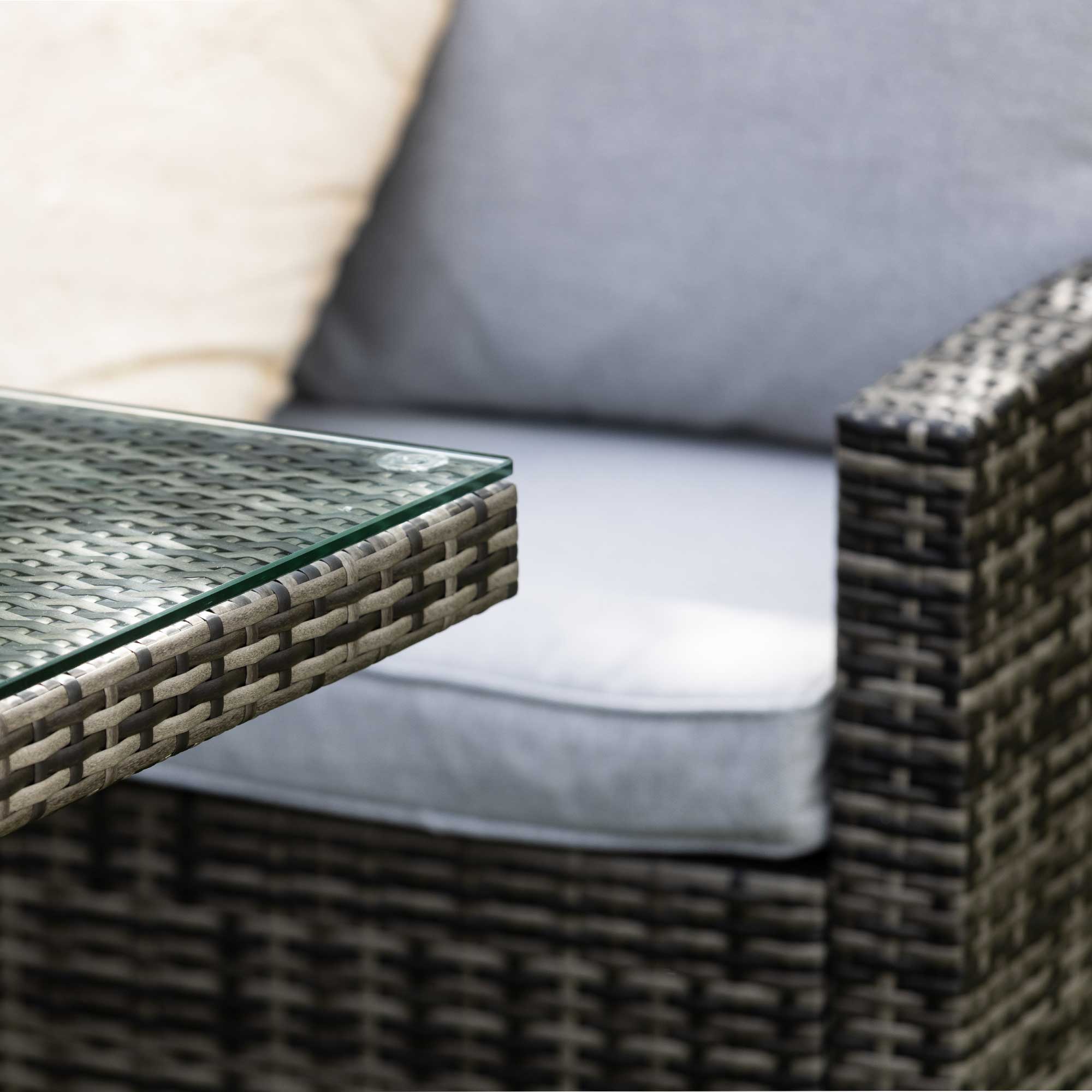 Sintra Grey Rattan Corner Dining Set With Fire Pit Table, Seats 6-8