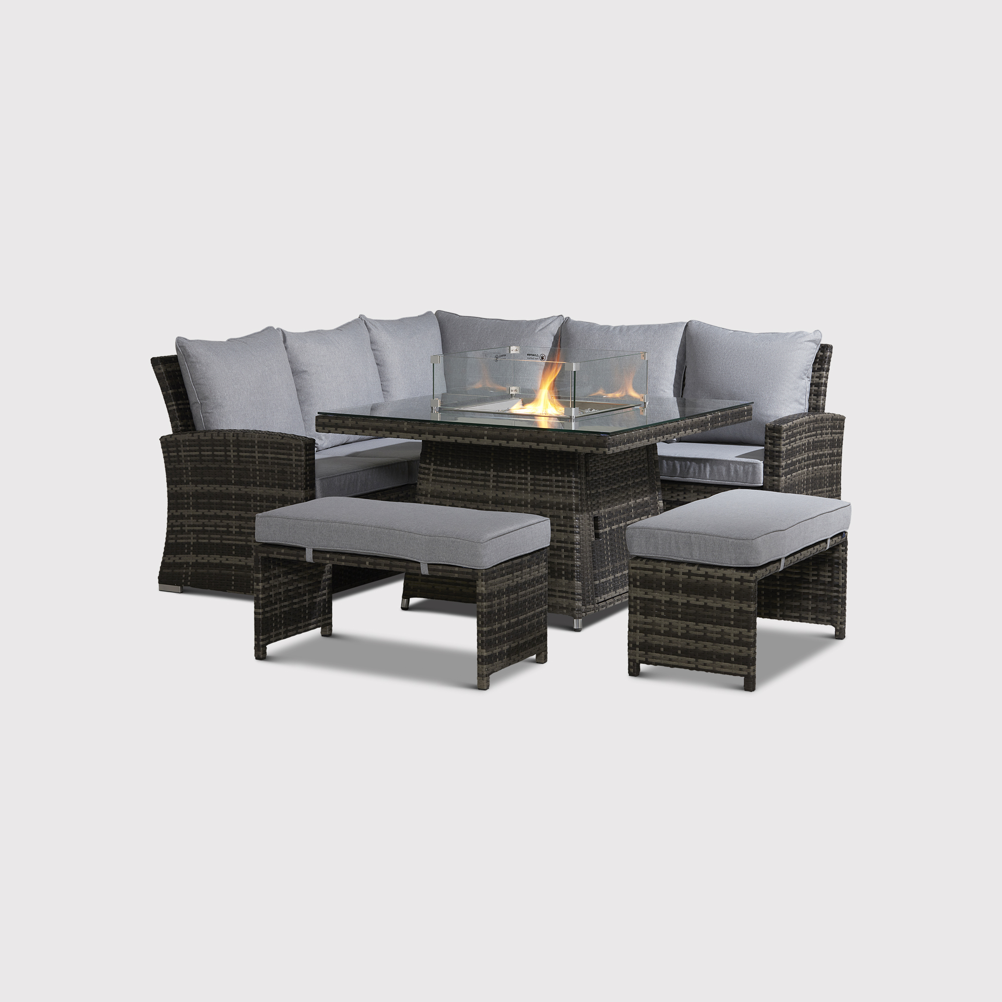 Sintra Grey Rattan Corner Dining Set With Fire Pit Table, Seats 6-8