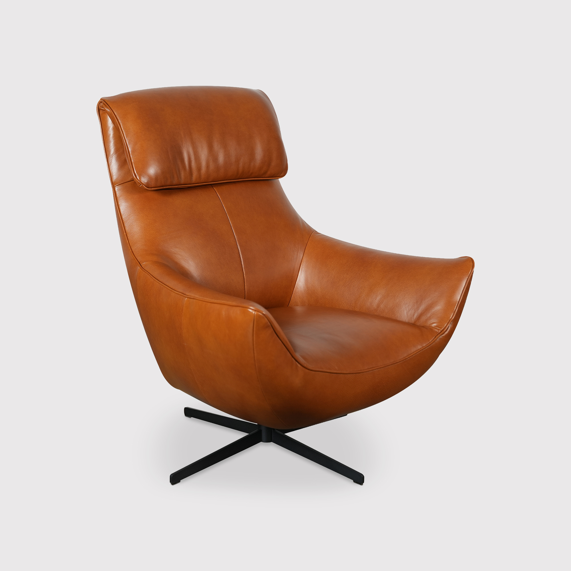 Grantham Curved Brown Leather Swivel Chair