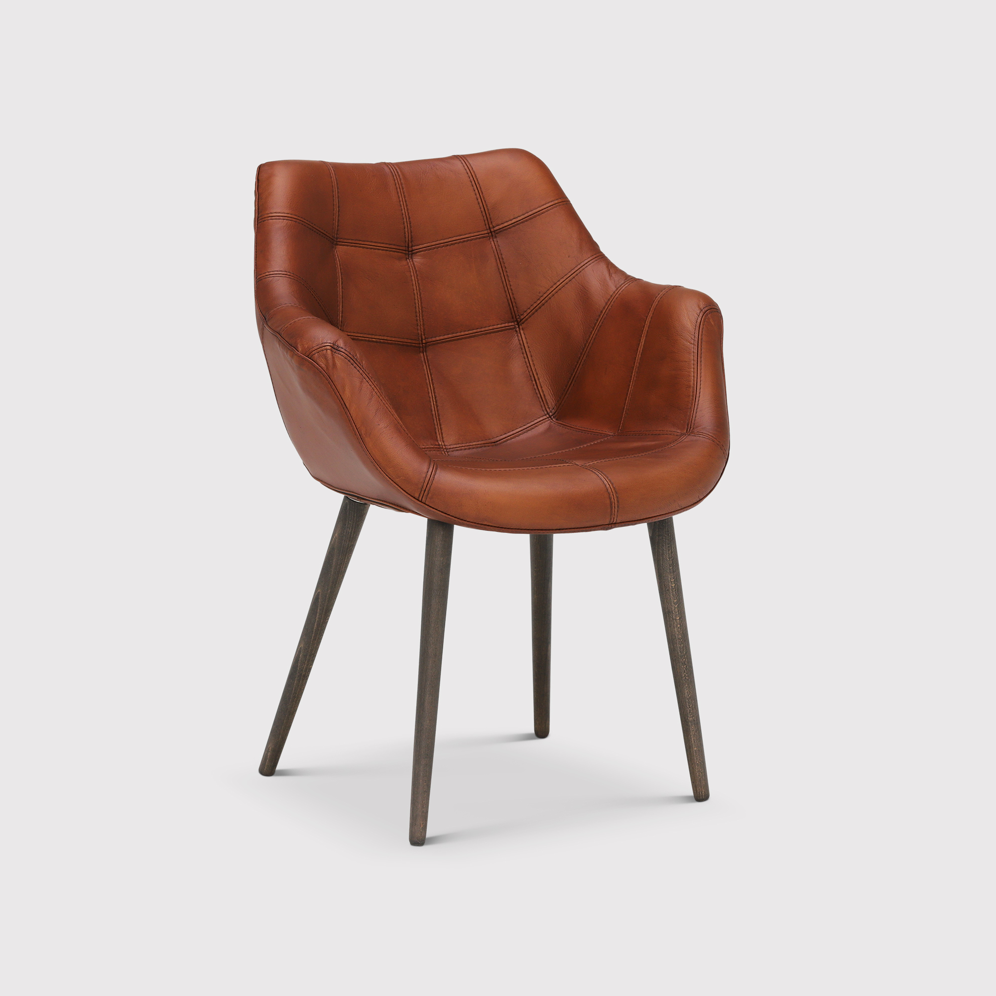 Birinus Brown Leather Stitched Detail Dining Chair