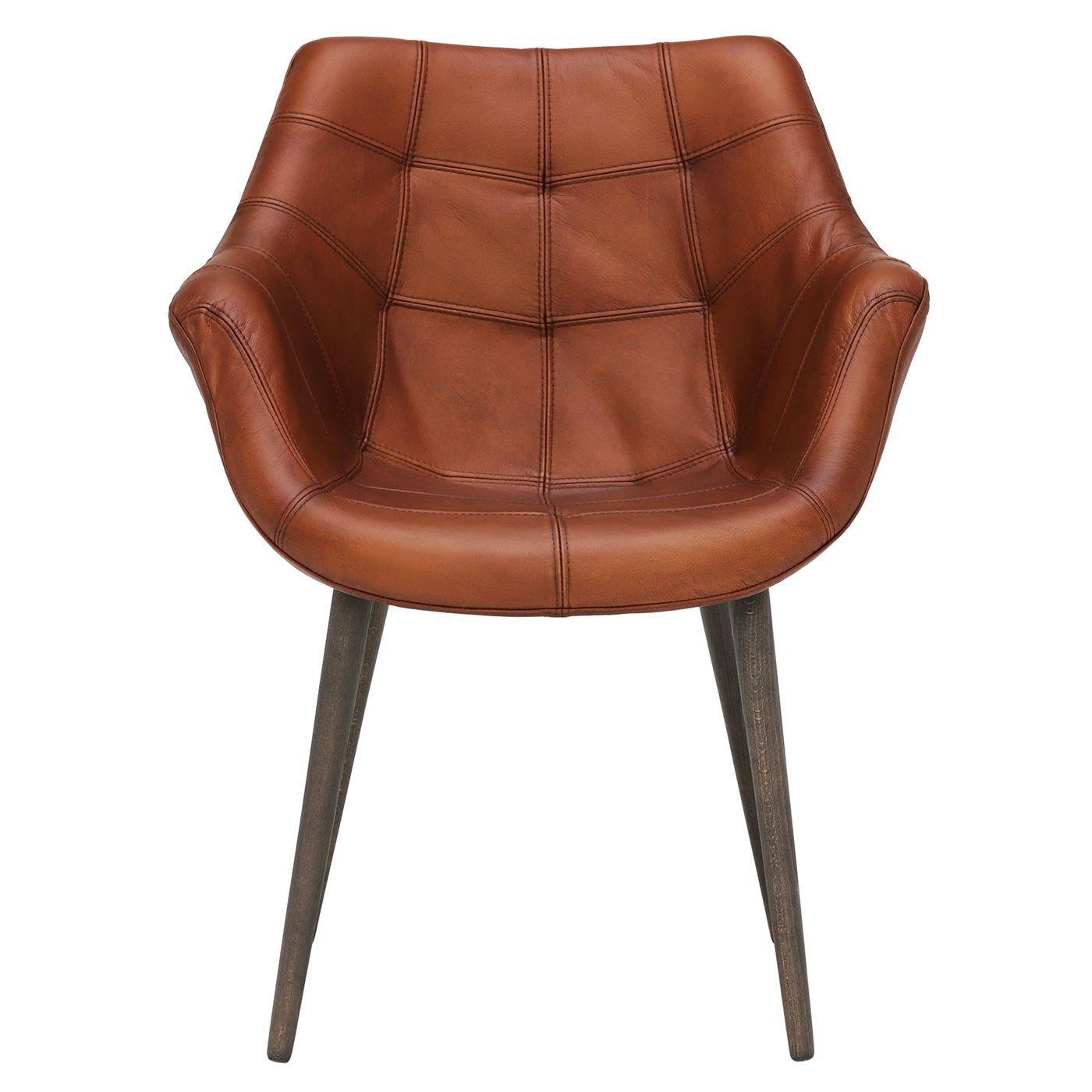Birinus Brown Leather Stitched Detail Dining Chair
