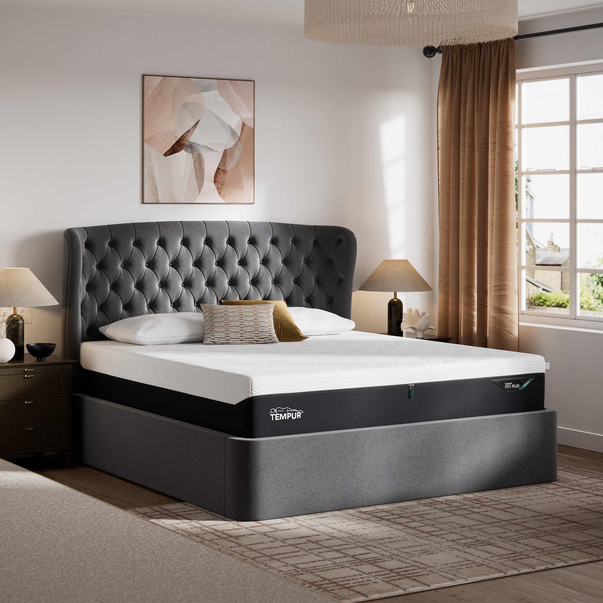 Holcot Shetland Slate Fabric King Ottoman Bed Frame