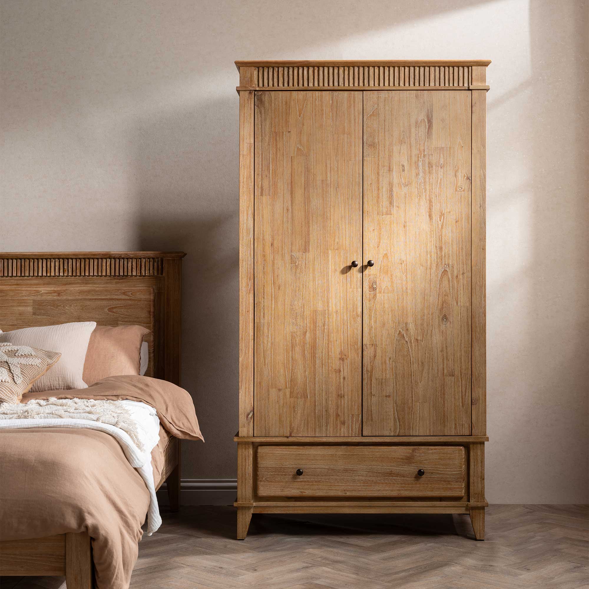 Selene Brown Mindi Wood 2 Door Wardrobe, Golden Oak Mindi wood