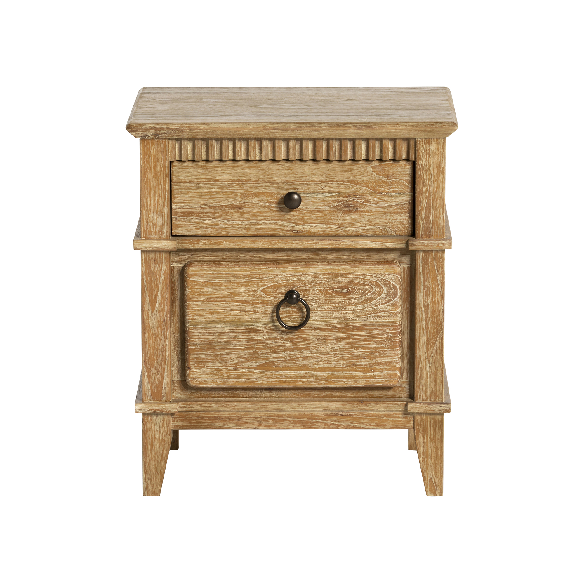 Selene Brown Mindi Wood 2 Drawer Bedside Cabinet, Golden Oak Mindi wood