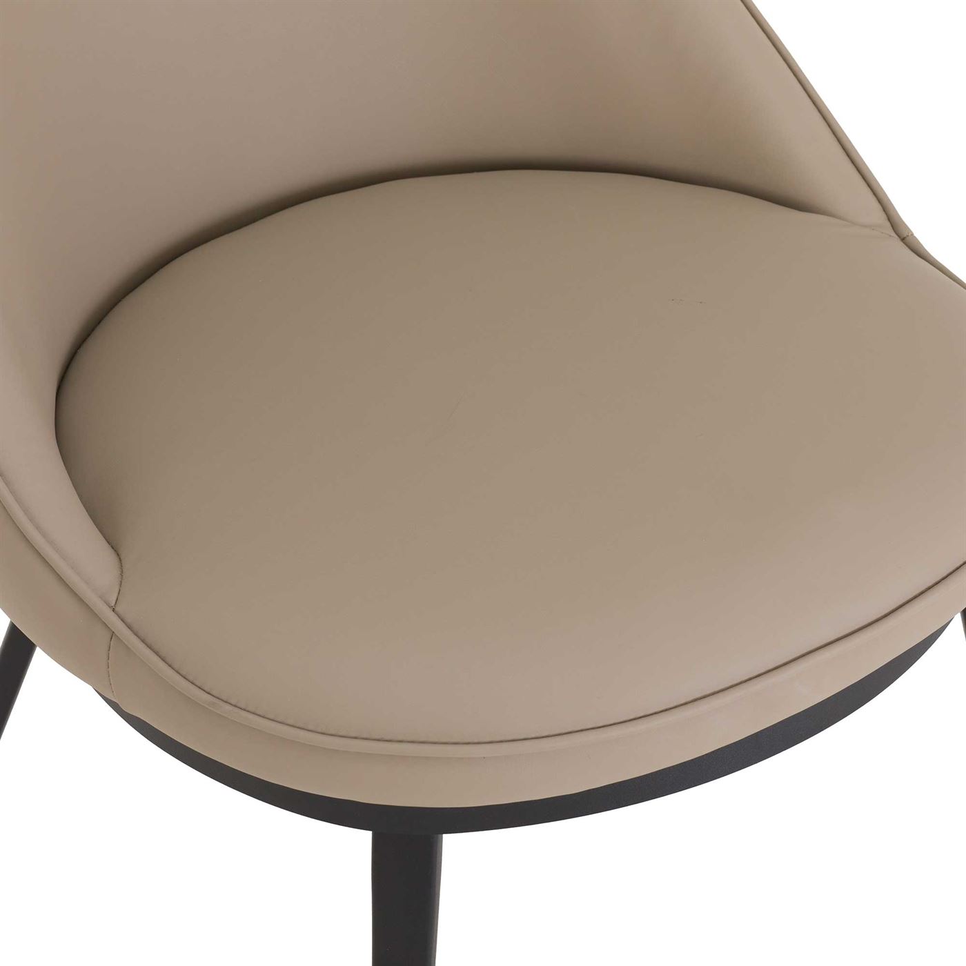 Quebec Taupe Faux Leather Curved Dining Chair, Taupe Faux Leather and Black Legs