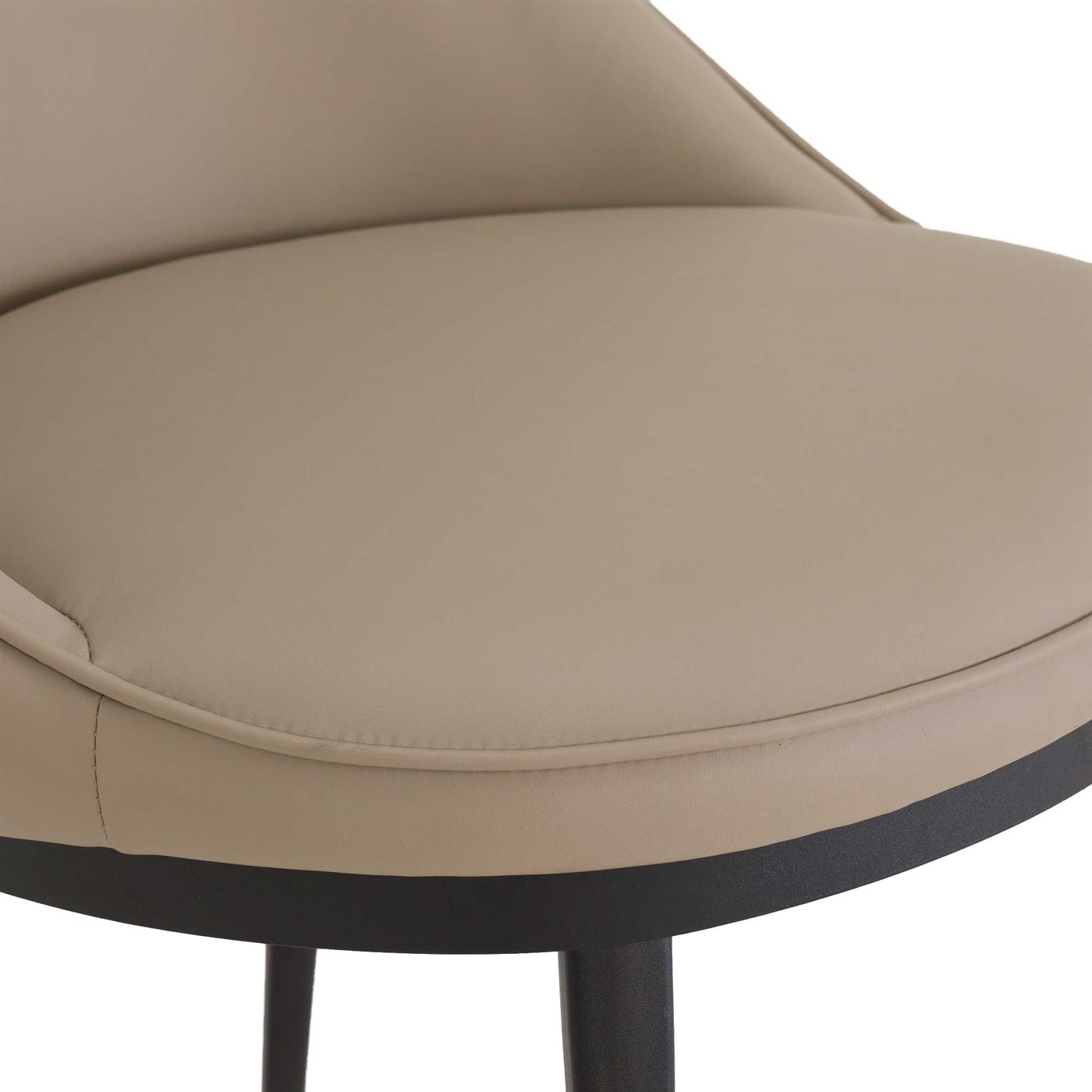 Quebec Taupe Faux Leather Curved Dining Chair, Taupe Faux Leather and Black Legs