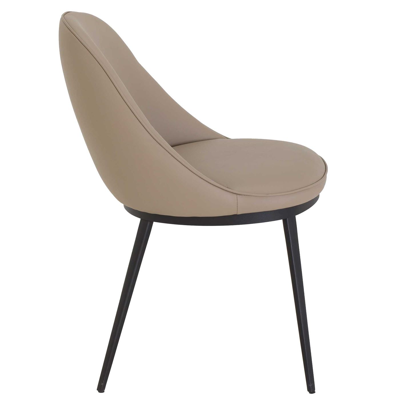 Quebec Taupe Faux Leather Curved Dining Chair, Taupe Faux Leather and Black Legs