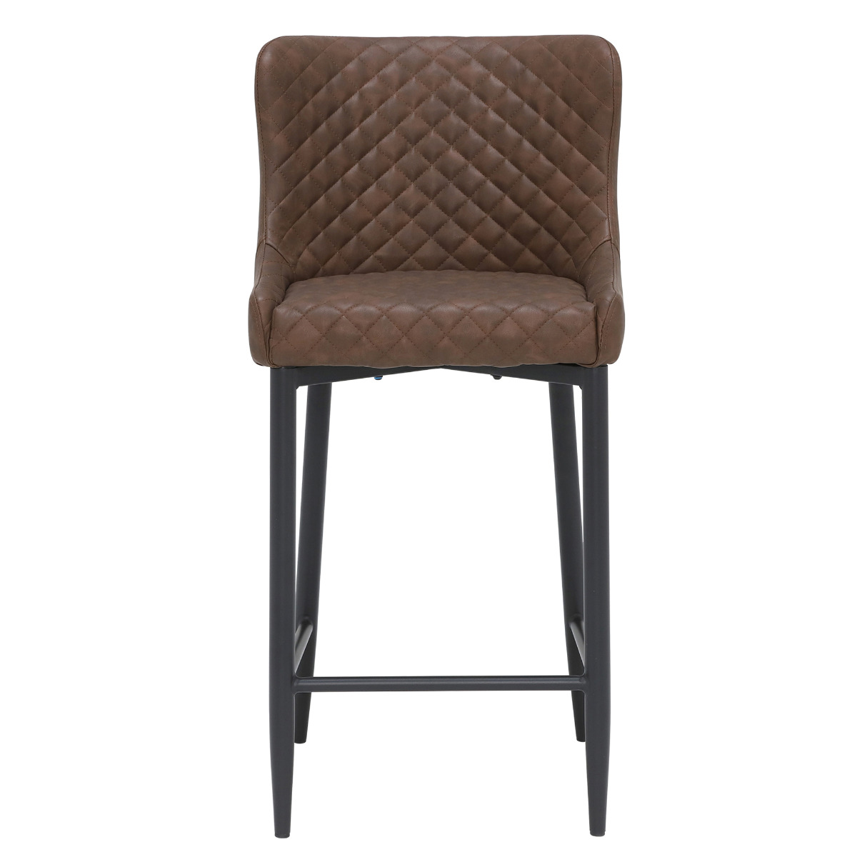 Rivington Brown Faux Leather Quilted Counter Stool, Vintage Dark Brown PU and Black Legs